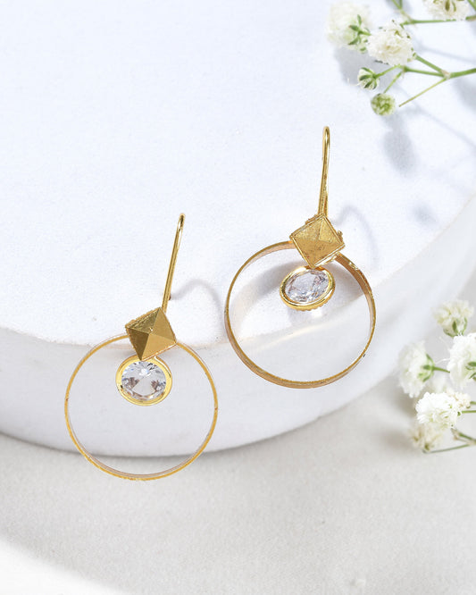 Jewels Nest Gold-Tone Hoop Earrings with Square Crystal Detailing - Swadesiicart