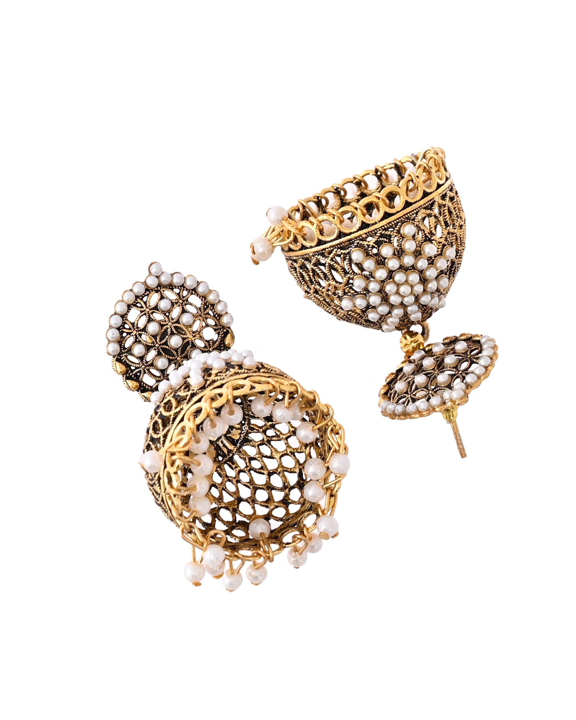 Jewels Nest Gold-Polished Pearl Jhumka Earrings – Traditional Ethnic Design - Swadesiicart
