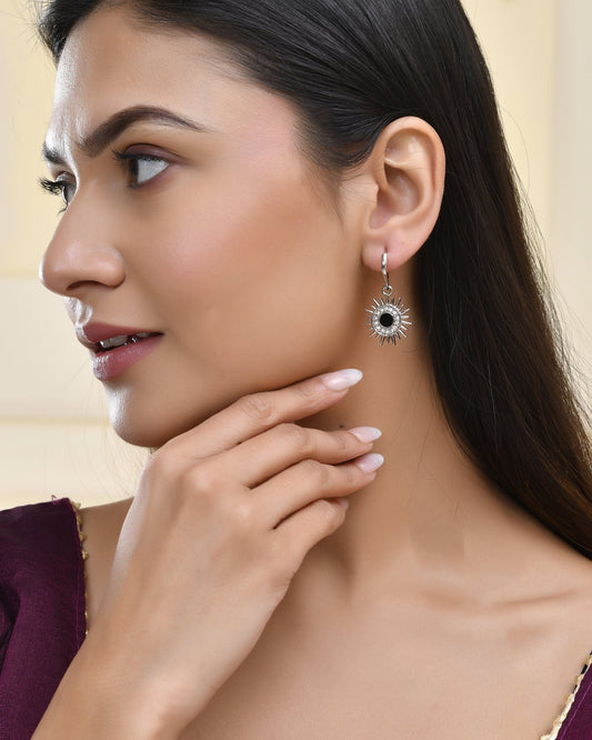 Jewels Nest Stainless Steel Evil Eye Sunburst Dangle Earrings with Crystal Embellishments Jewels Nest