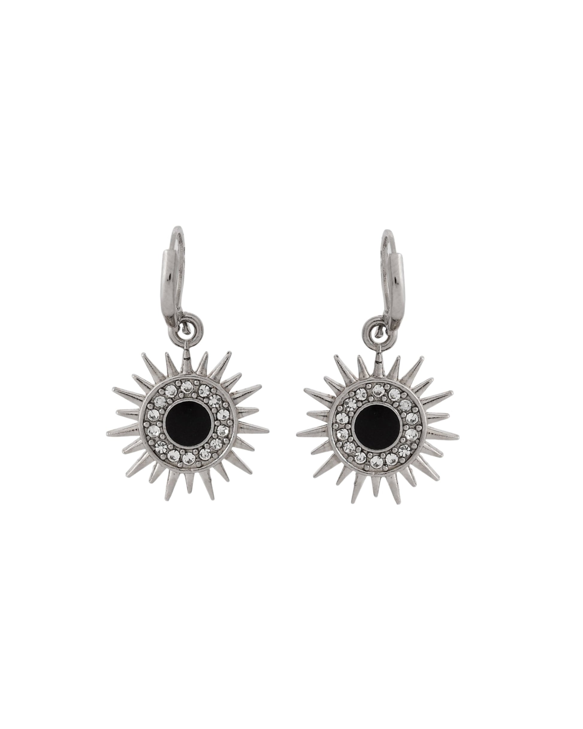 Jewels Nest Stainless Steel Evil Eye Sunburst Dangle Earrings with Crystal Embellishments Jewels Nest