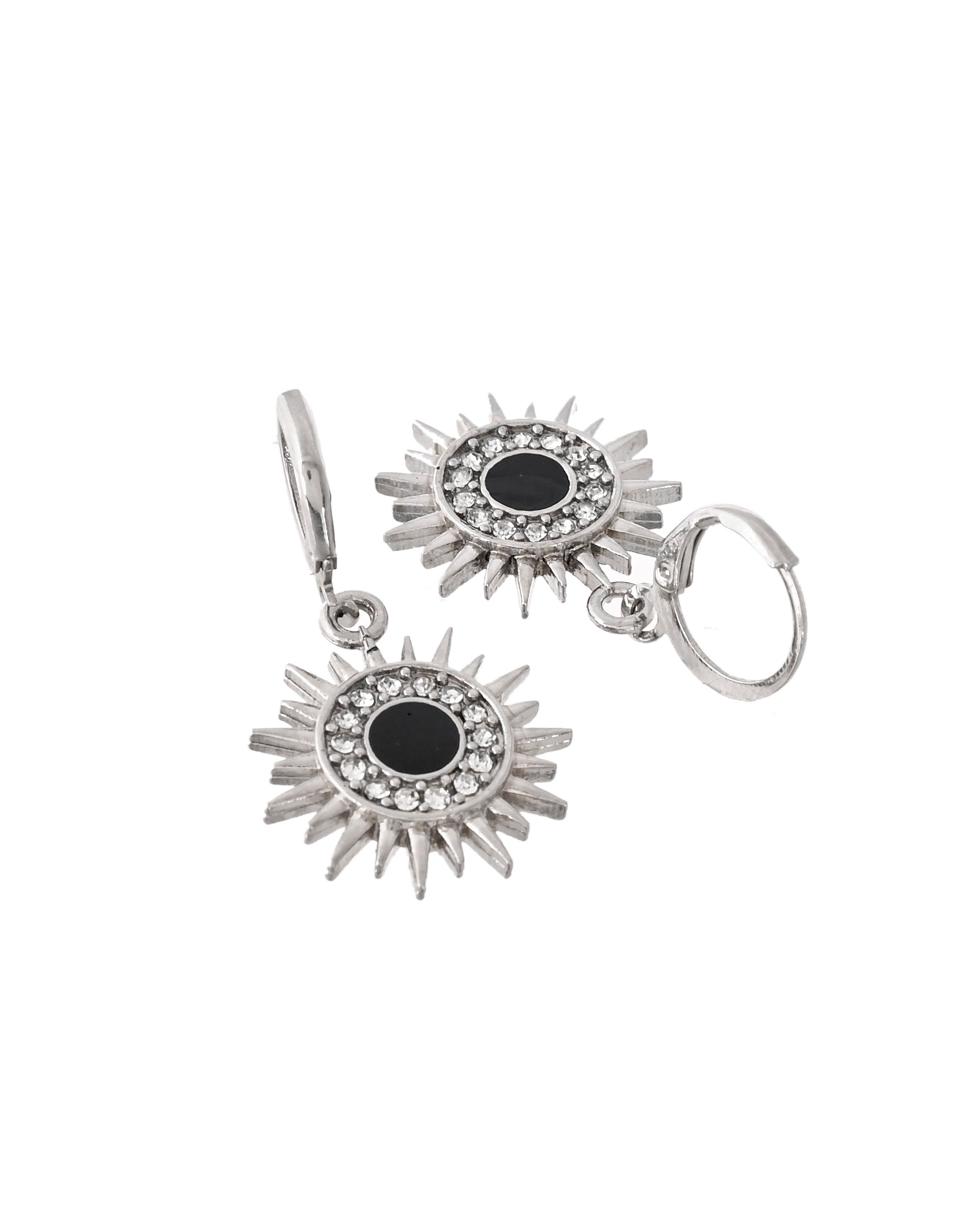 Jewels Nest Stainless Steel Evil Eye Sunburst Dangle Earrings with Crystal Embellishments Jewels Nest