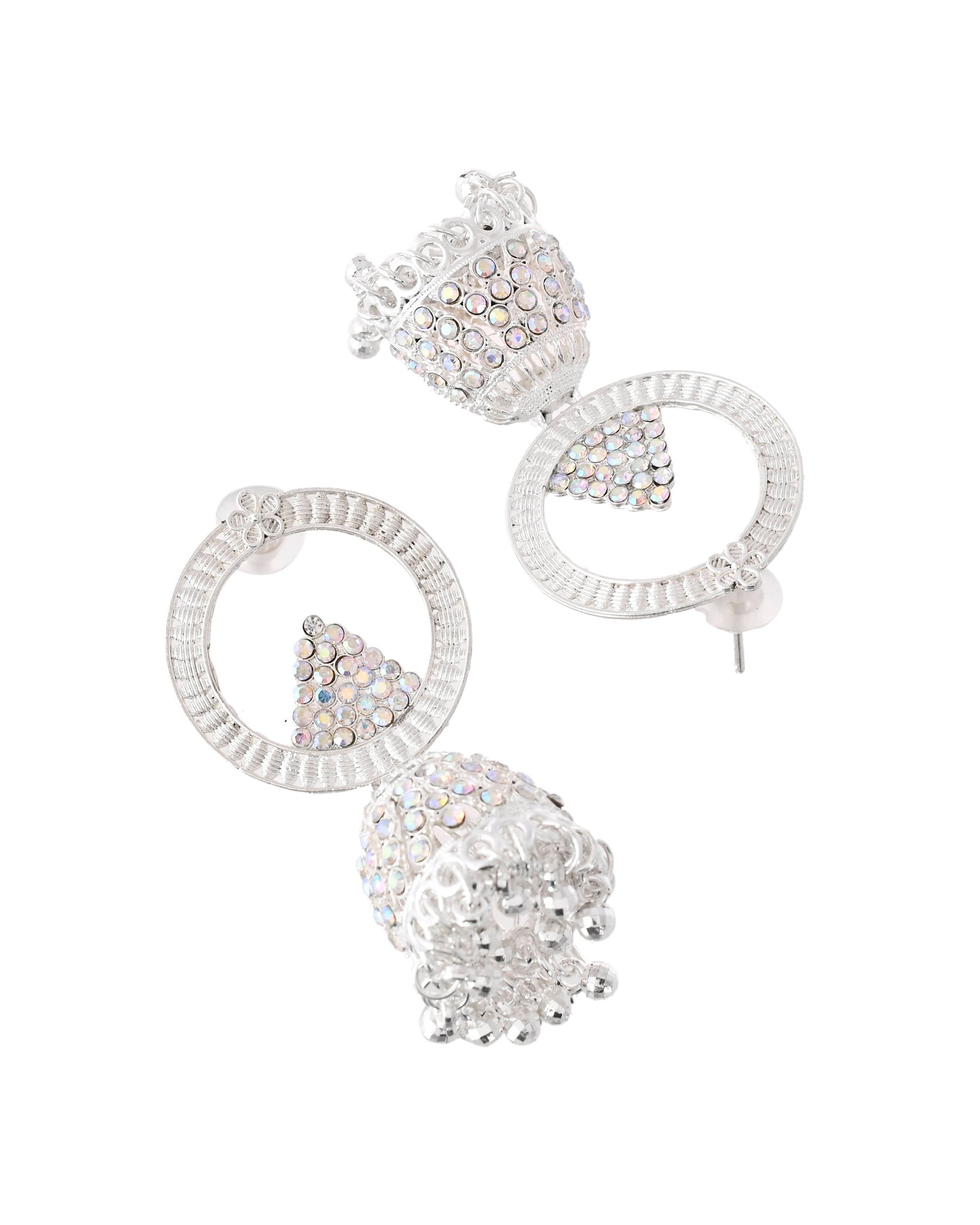 Jewels Nest Silver-Plated Crystal Embellished Jhumka Earrings with Circular Hoops Jewels Nest