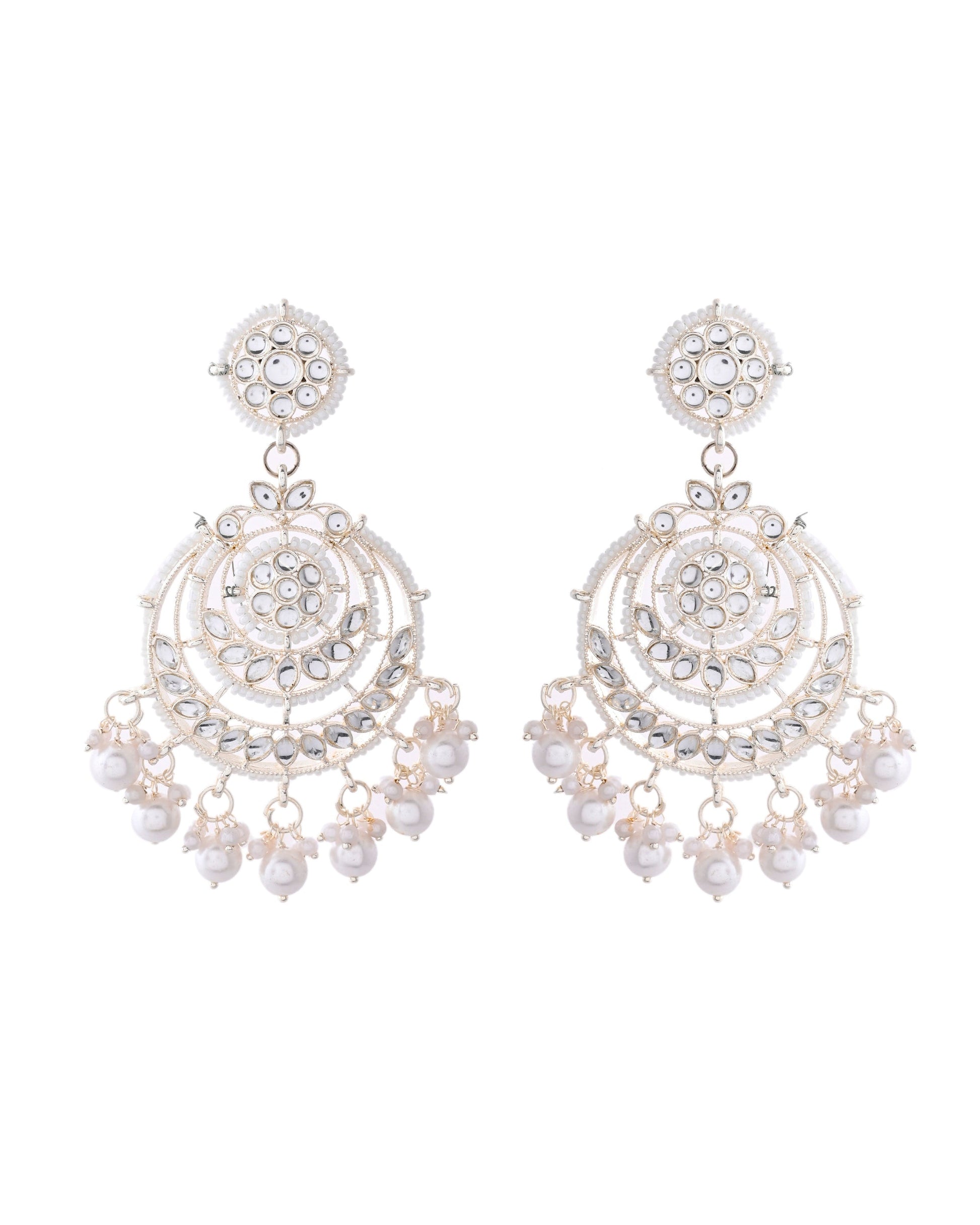 Jewels Nest Silver-Plated Grand Chandbali Earrings with Pearl and Kundan Work Jewels Nest