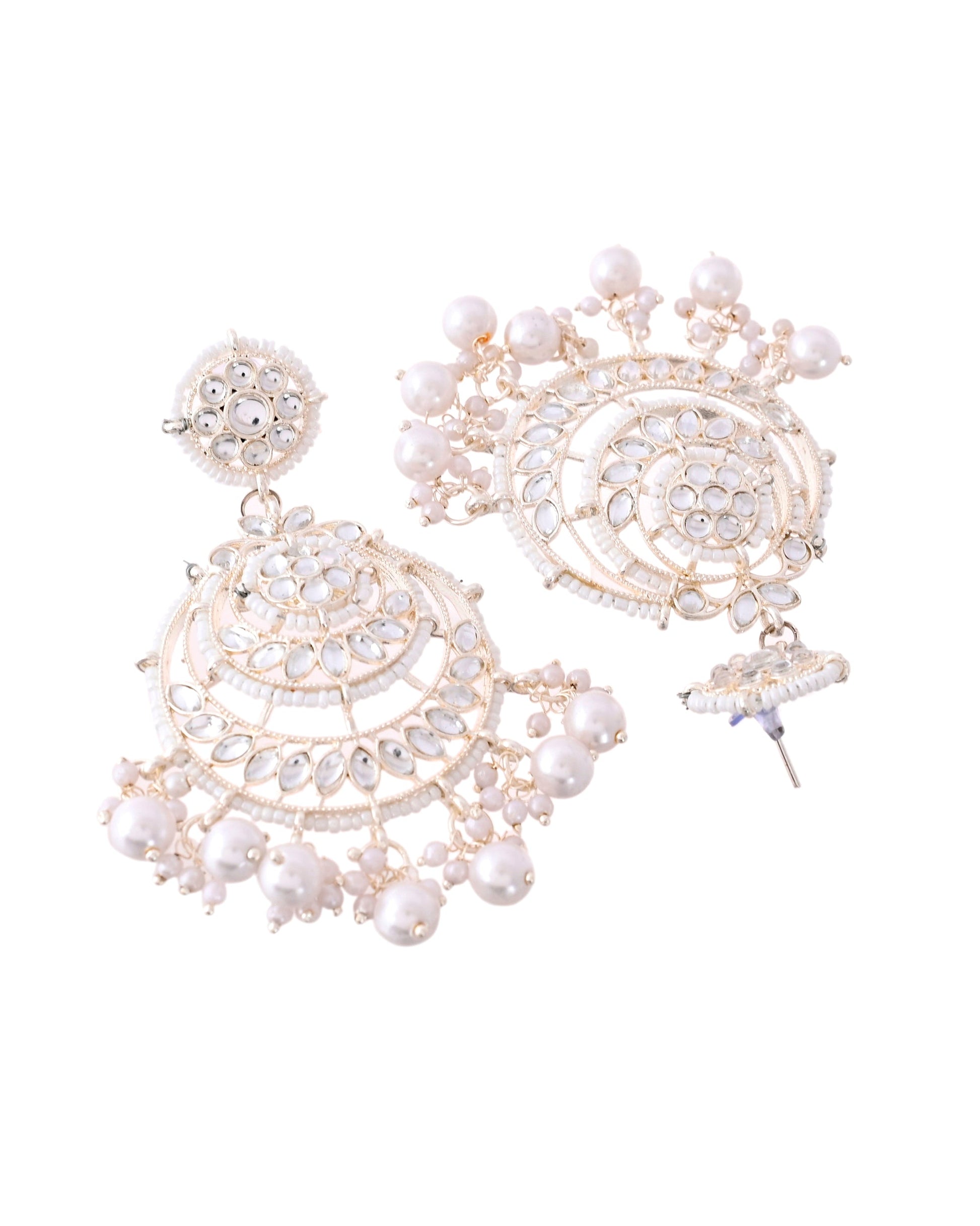 Jewels Nest Silver-Plated Grand Chandbali Earrings with Pearl and Kundan Work Jewels Nest