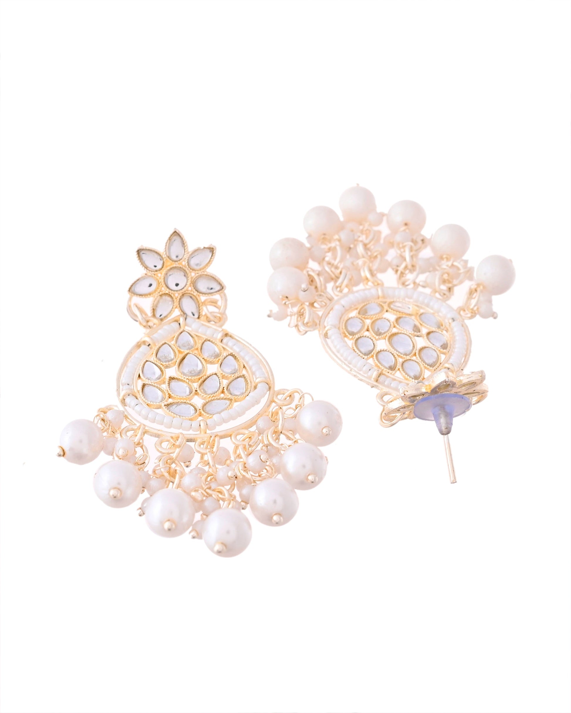 Jewels Nest Pearl-Embellished Kundan Teardrop Earrings with Floral Detailing Jewels Nest
