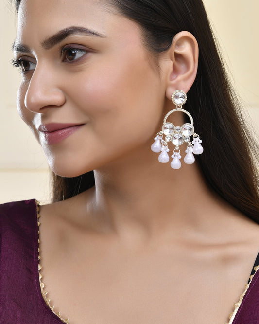 Jewels Nest Gold-Polished Hoop Earrings with Kundan and Pearl Hangings Jewels Nest