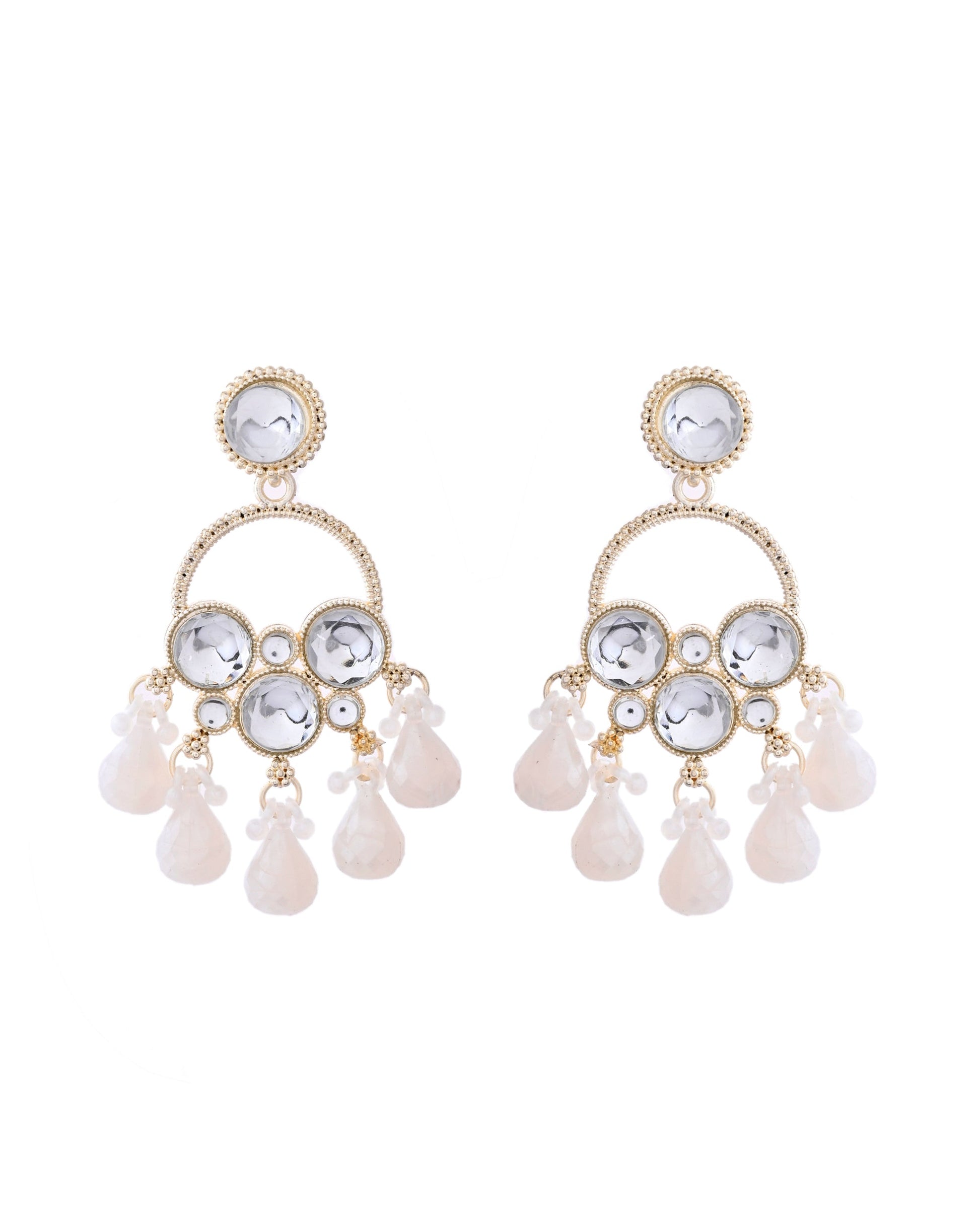 Jewels Nest Gold-Polished Hoop Earrings with Kundan and Pearl Hangings Jewels Nest