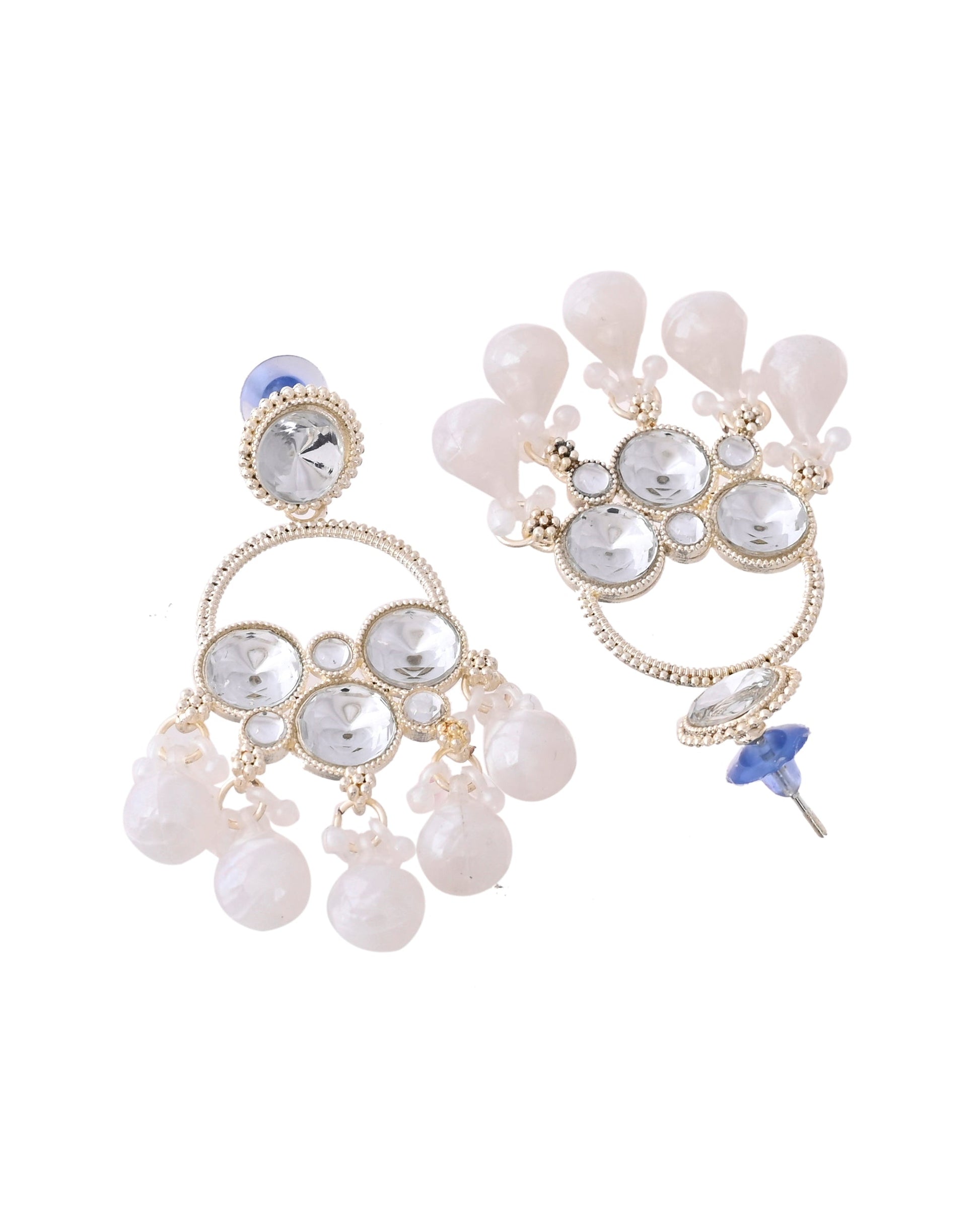 Jewels Nest Gold-Polished Hoop Earrings with Kundan and Pearl Hangings Jewels Nest