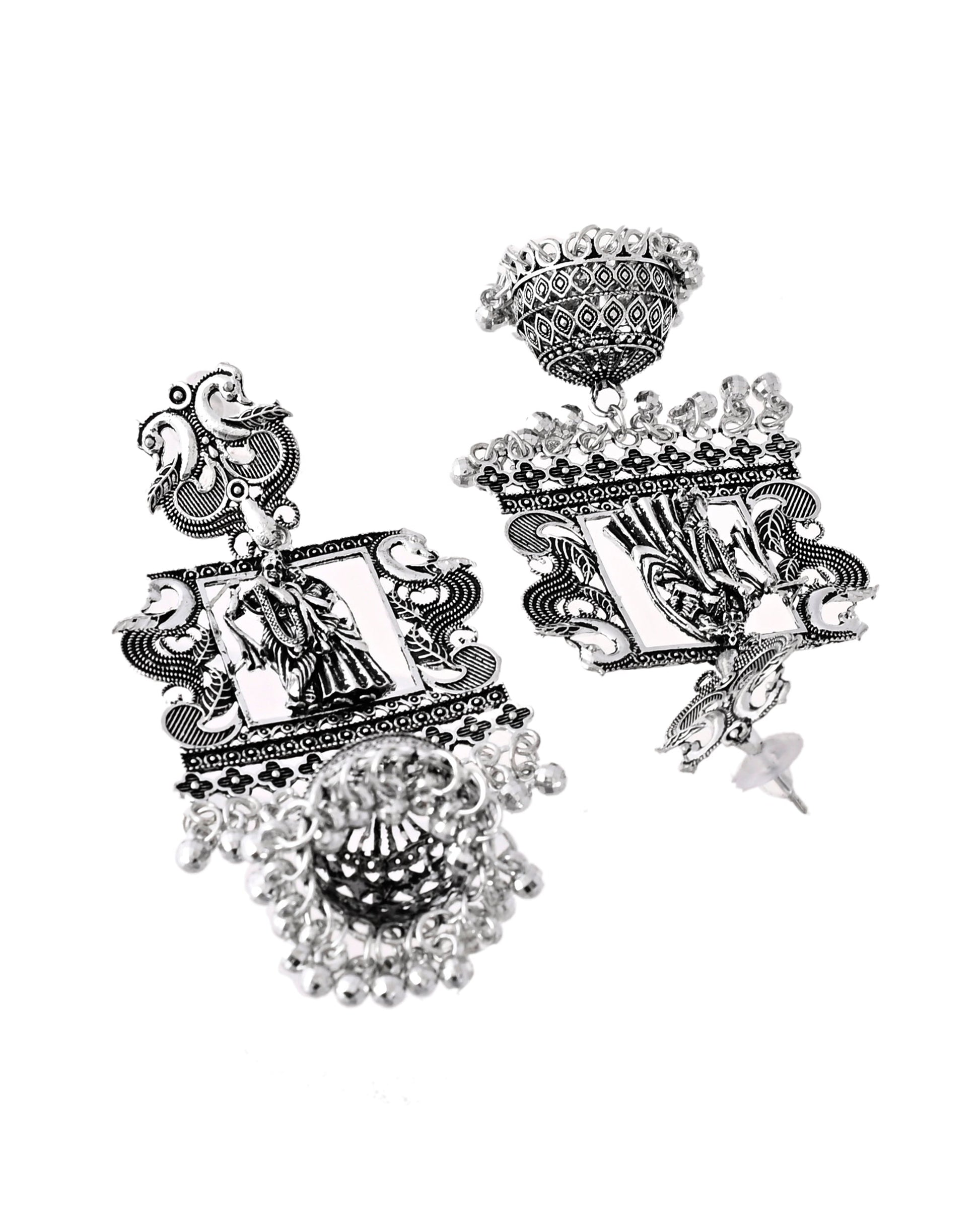 Jewels Nest Antique Silver Temple Jhumka Earrings with Intricate Detailing Jewels Nest