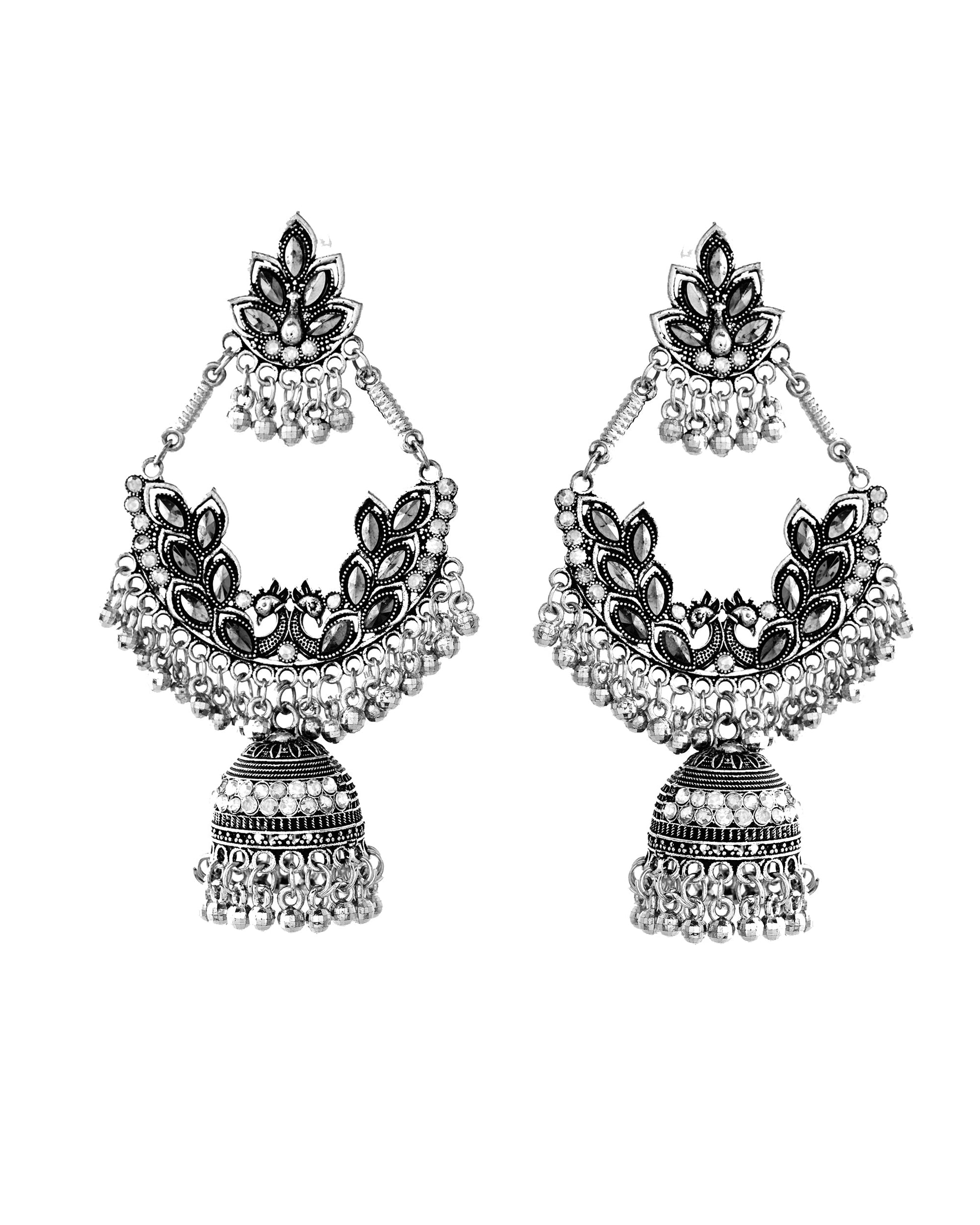 Jewels Nest Boho Floral Jhumka Earrings with Iridescent Stones Jewels Nest