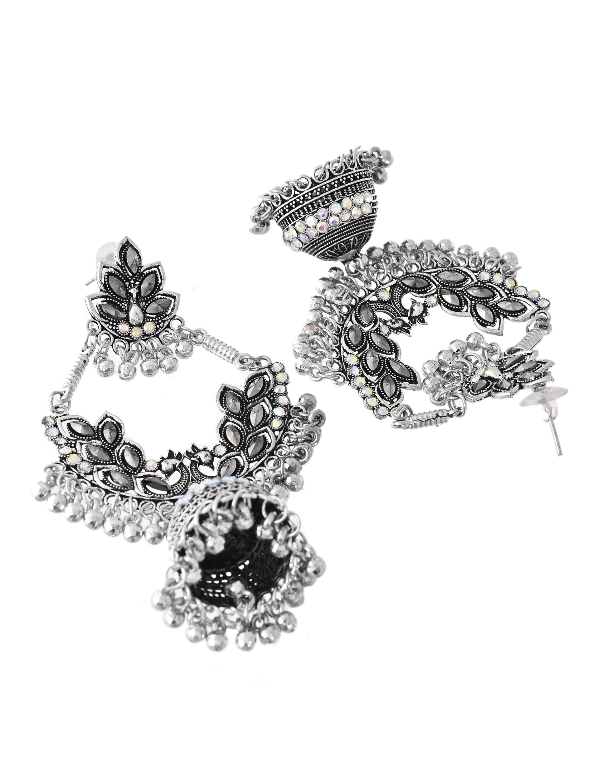 Jewels Nest Boho Floral Jhumka Earrings with Iridescent Stones Jewels Nest