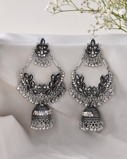 Jewels Nest Boho Floral Jhumka Earrings with Iridescent Stones Jewels Nest