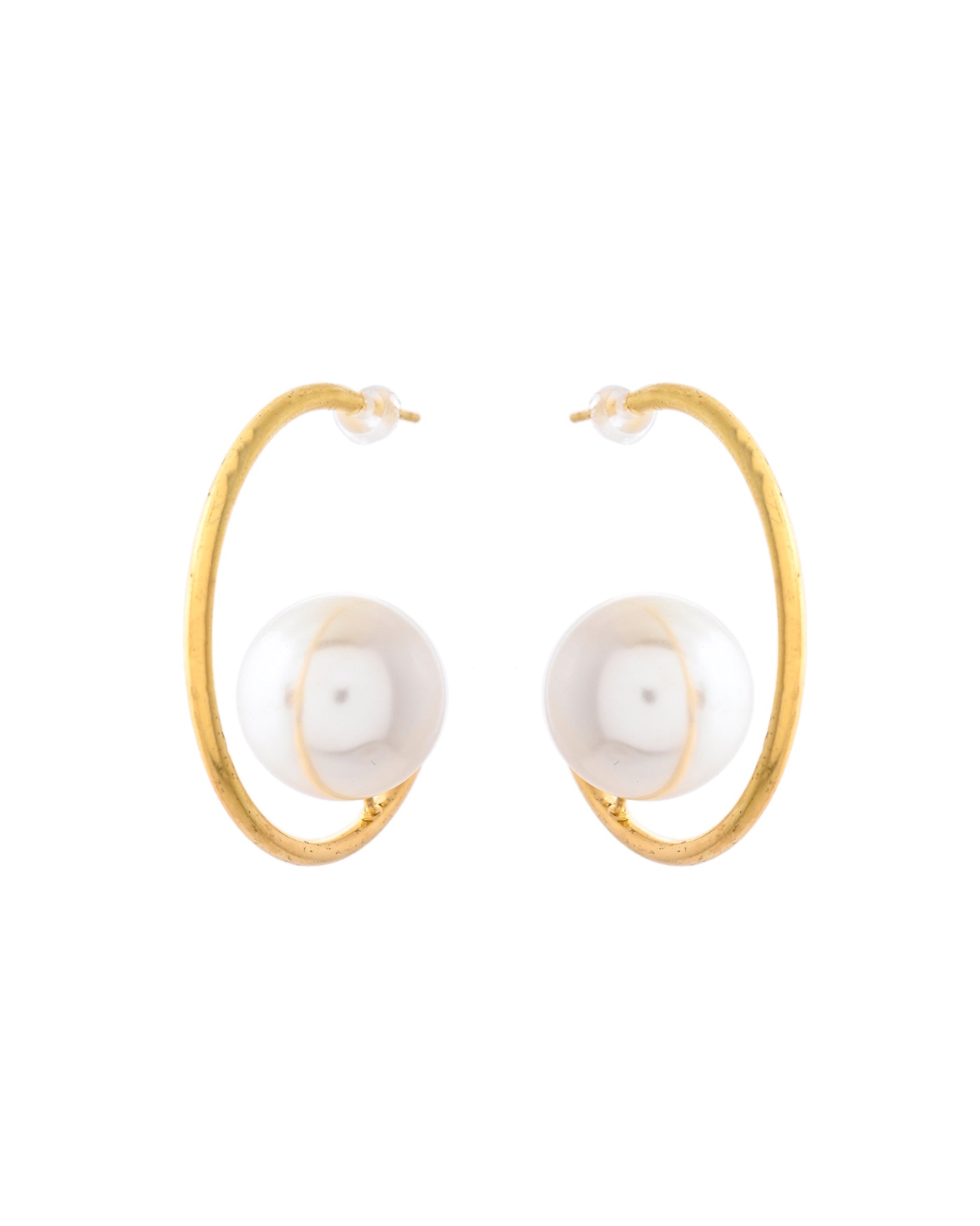 Jewels Nest Golden Halo Pearl Hoops Jewels Nest