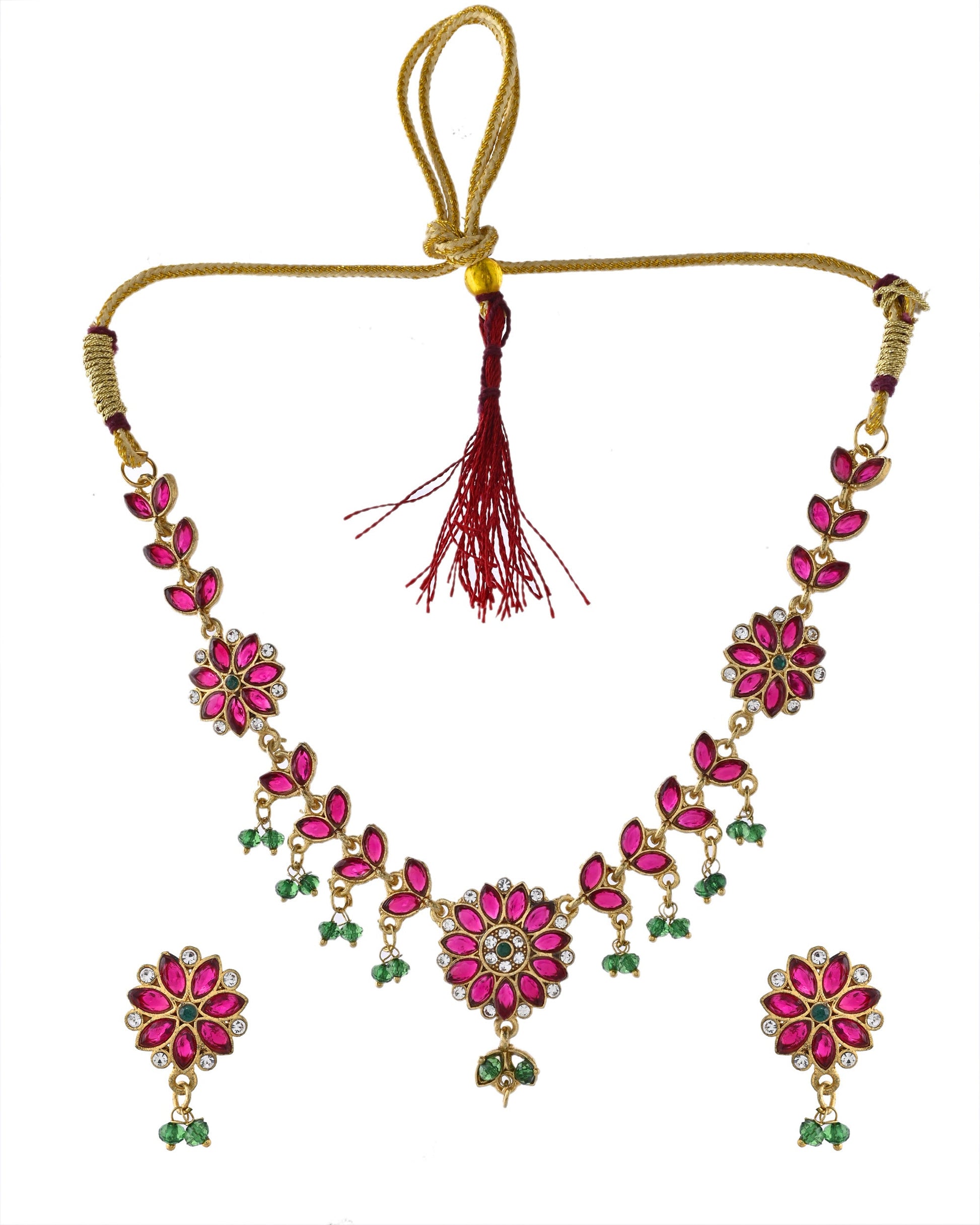 Jewels Nest Traditional Ruby and Emerald Floral Necklace & Earrings Set Jewels Nest