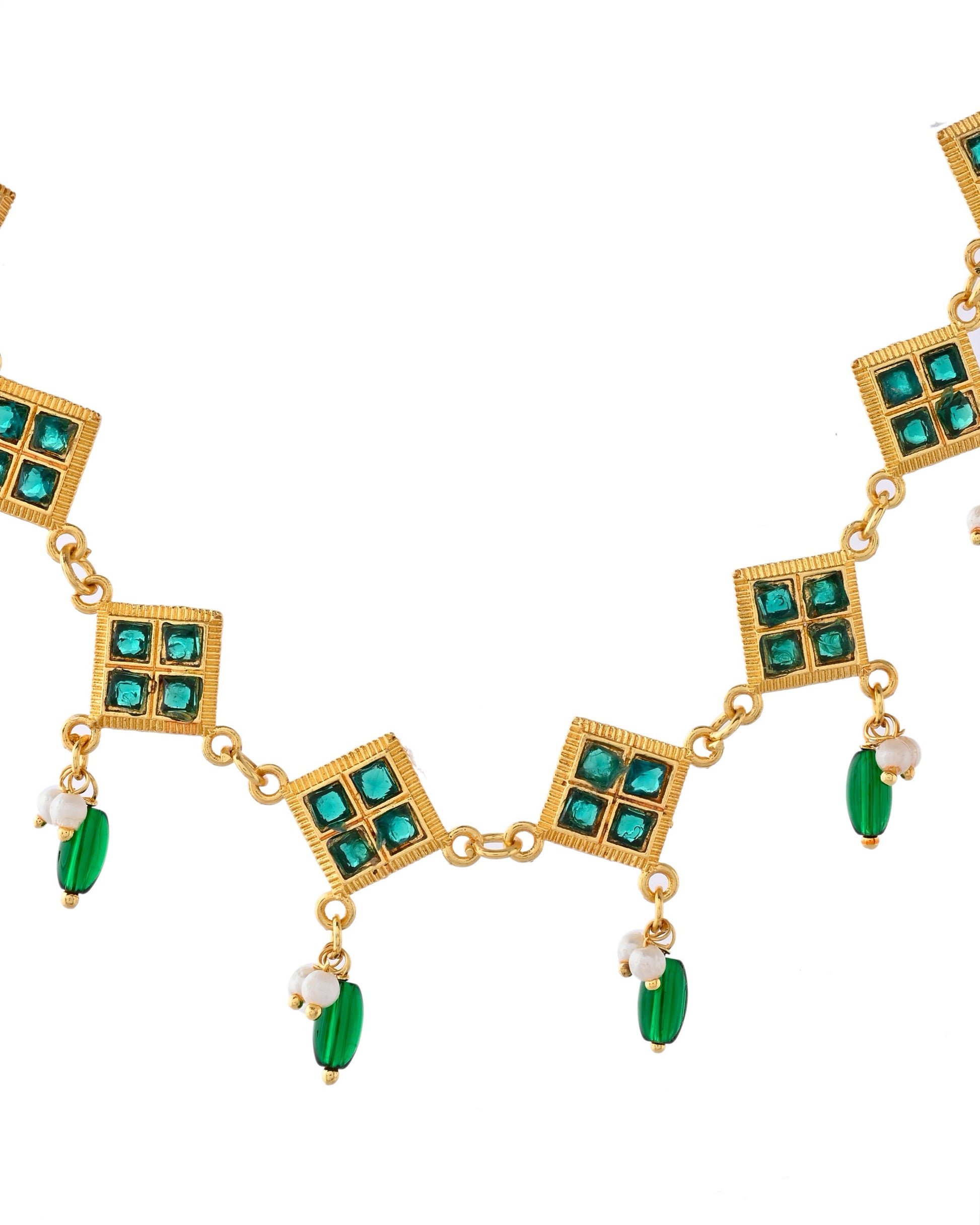 Jewels Nest Elegant Green Square Drop Necklace & Earrings Set Jewels Nest