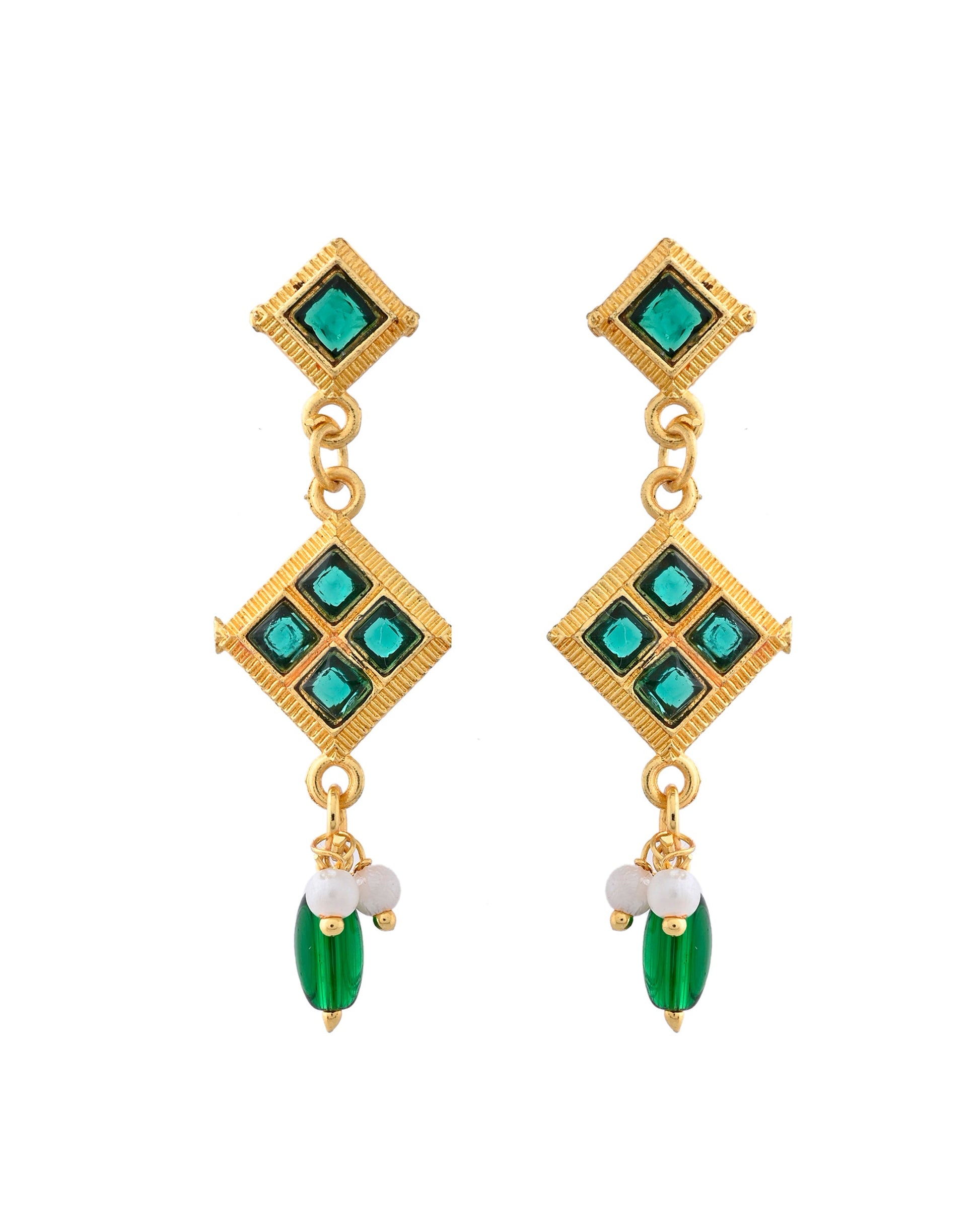 Jewels Nest Elegant Green Square Drop Necklace & Earrings Set Jewels Nest