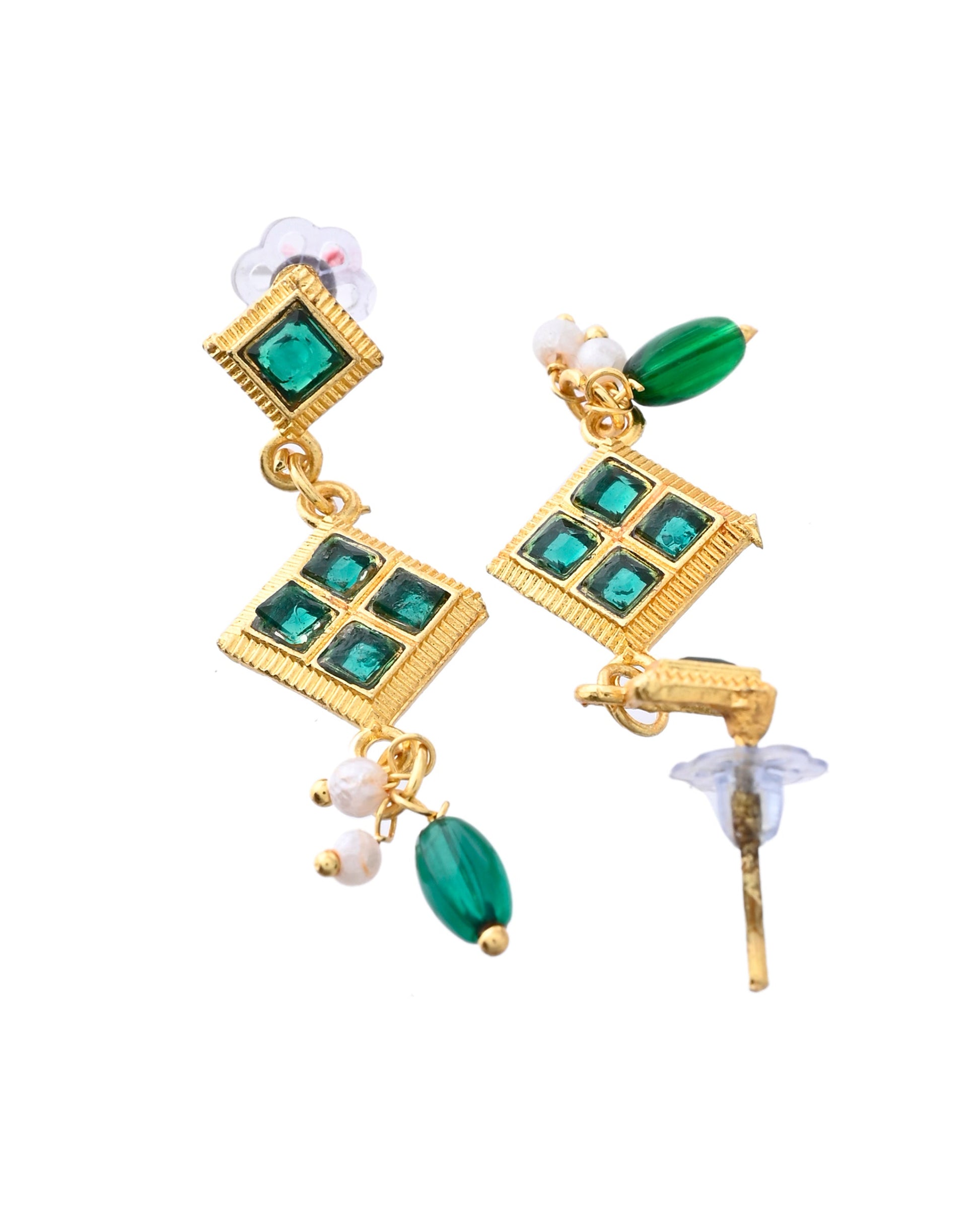 Jewels Nest Elegant Green Square Drop Necklace & Earrings Set Jewels Nest