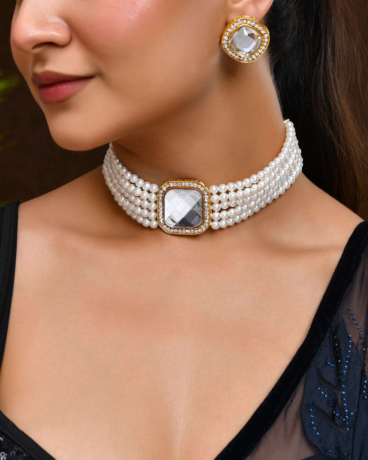 Jewels Nest Elegant Pearl Kundan Choker Necklace Set with Matching Earrings – Traditional Bridal Jewellery Jewels Nest