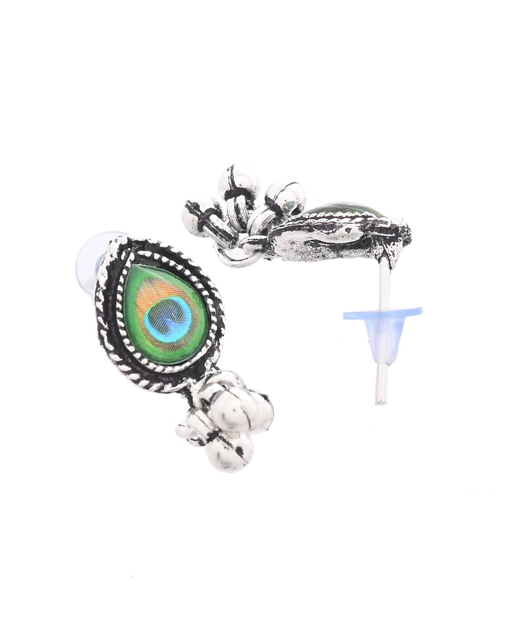 Jewels Nest Oxidised Silver Peacock Feather Necklace with Matching Earrings Set Jewels Nest