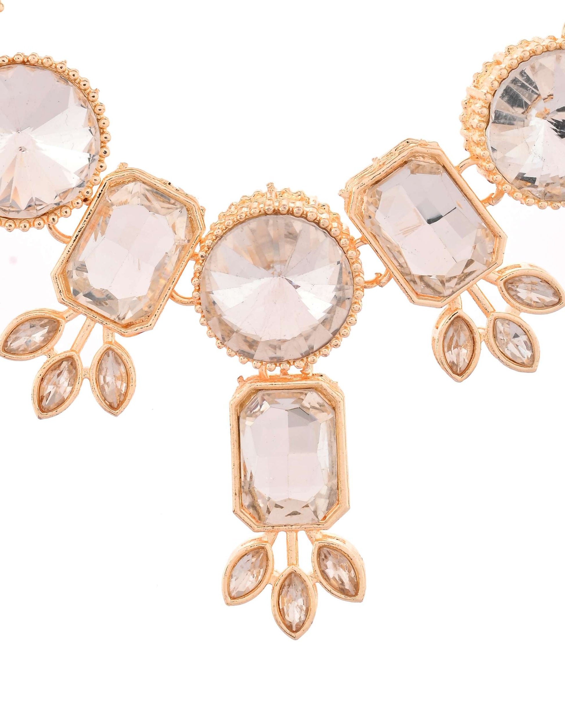 Jewels Nest Gold-Plated AD Stone Choker Necklace with Leaf Motif Detailing for Women Jewels Nest