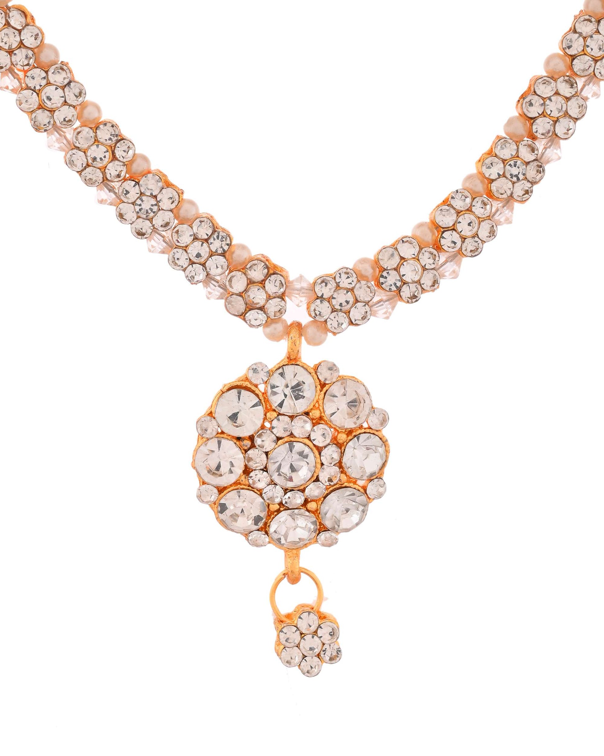 Jewels Nest Glamorous Gold-Plated Crystal Bridal Necklace Set with Earrings & Maang Tikka Jewels Nest