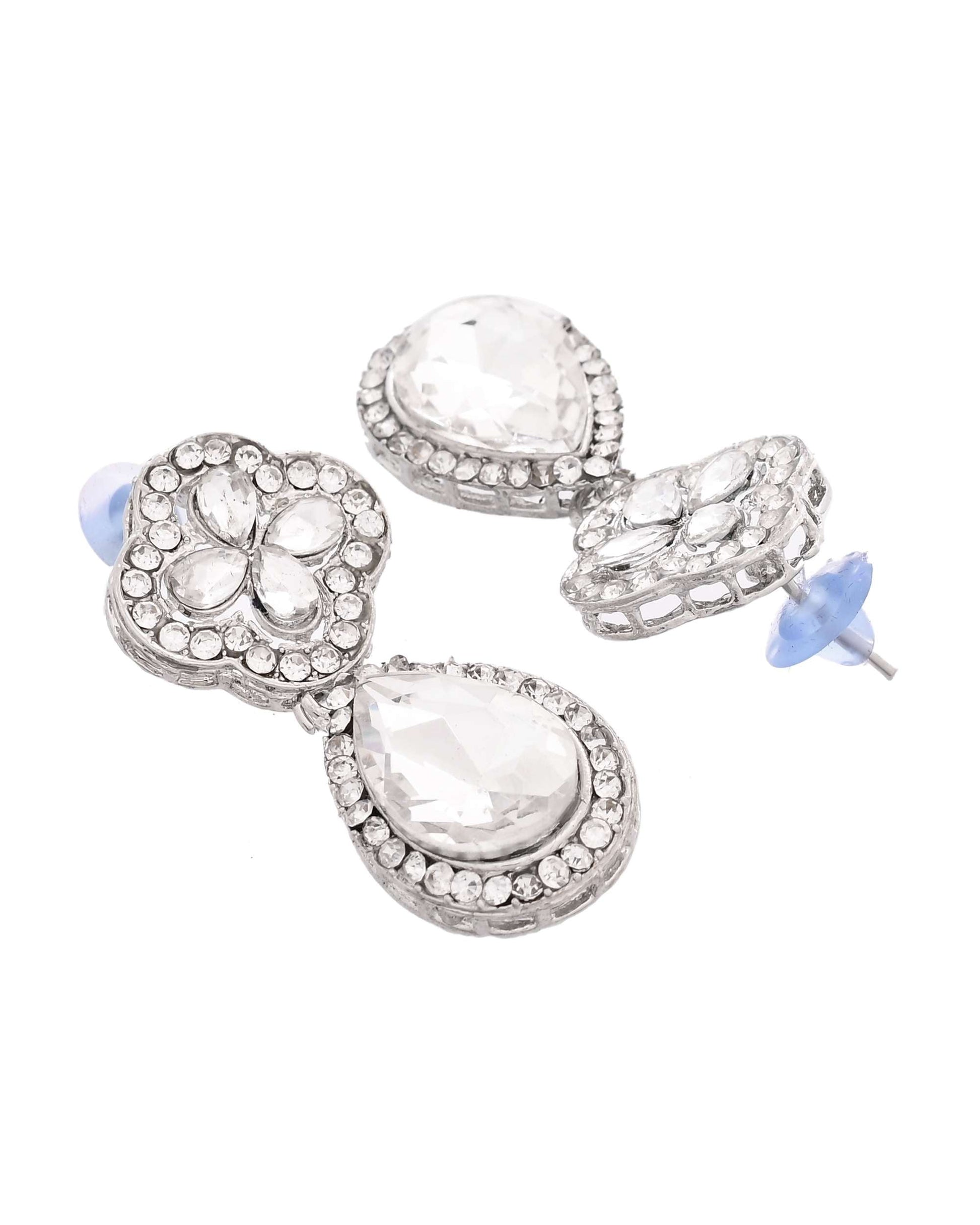 Jewels Nest Elegant Silver-Tone Crystal Drop Necklace for Weddings & Party Wear Jewels Nest