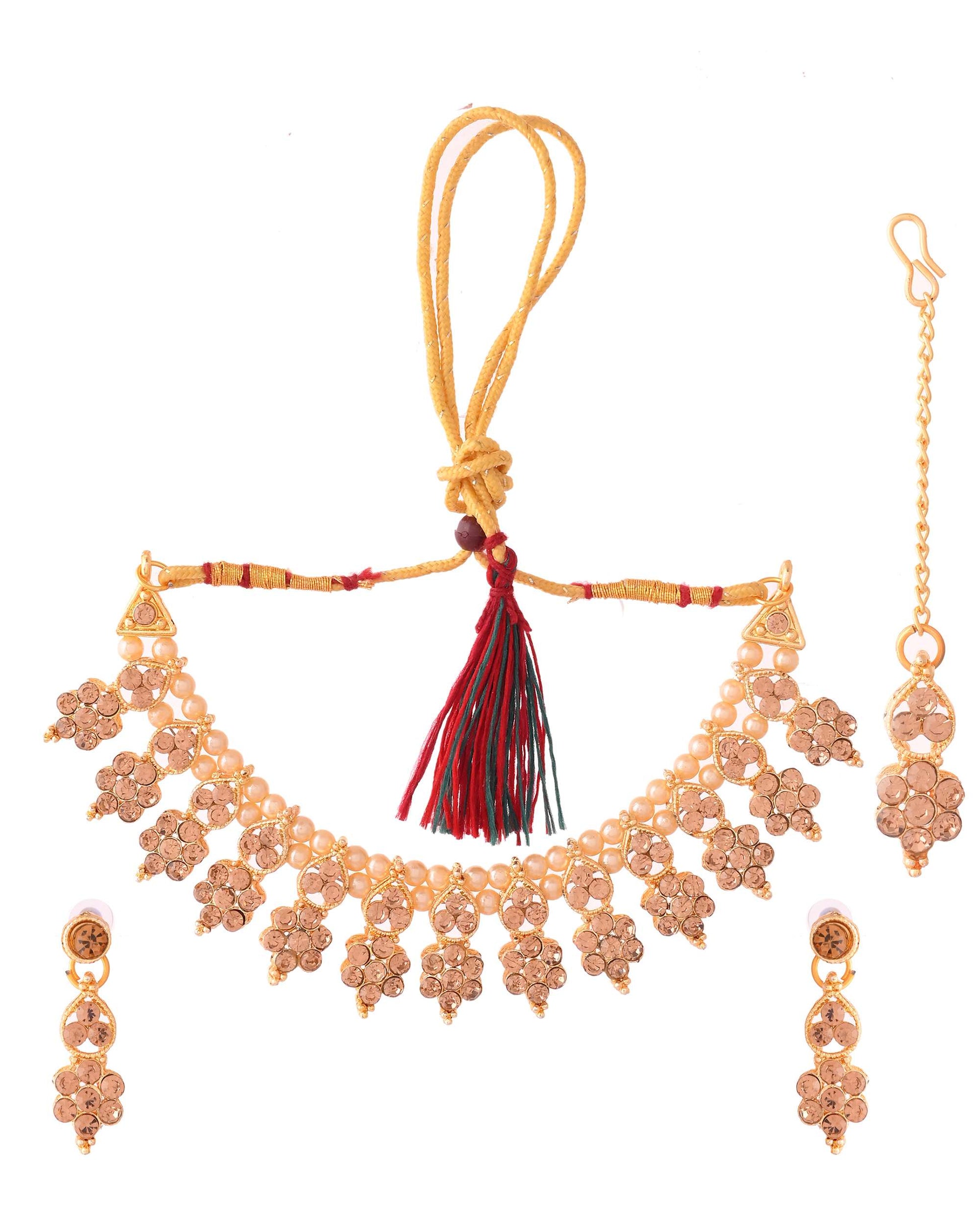 Jewels Nest Traditional Golden Kundan Pearl Necklace with Antique Brown Stones – Festive & Bridal Wear Jewels Nest
