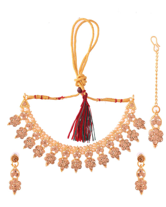 Jewels Nest Traditional Golden Kundan Pearl Necklace with Antique Brown Stones – Festive & Bridal Wear Jewels Nest