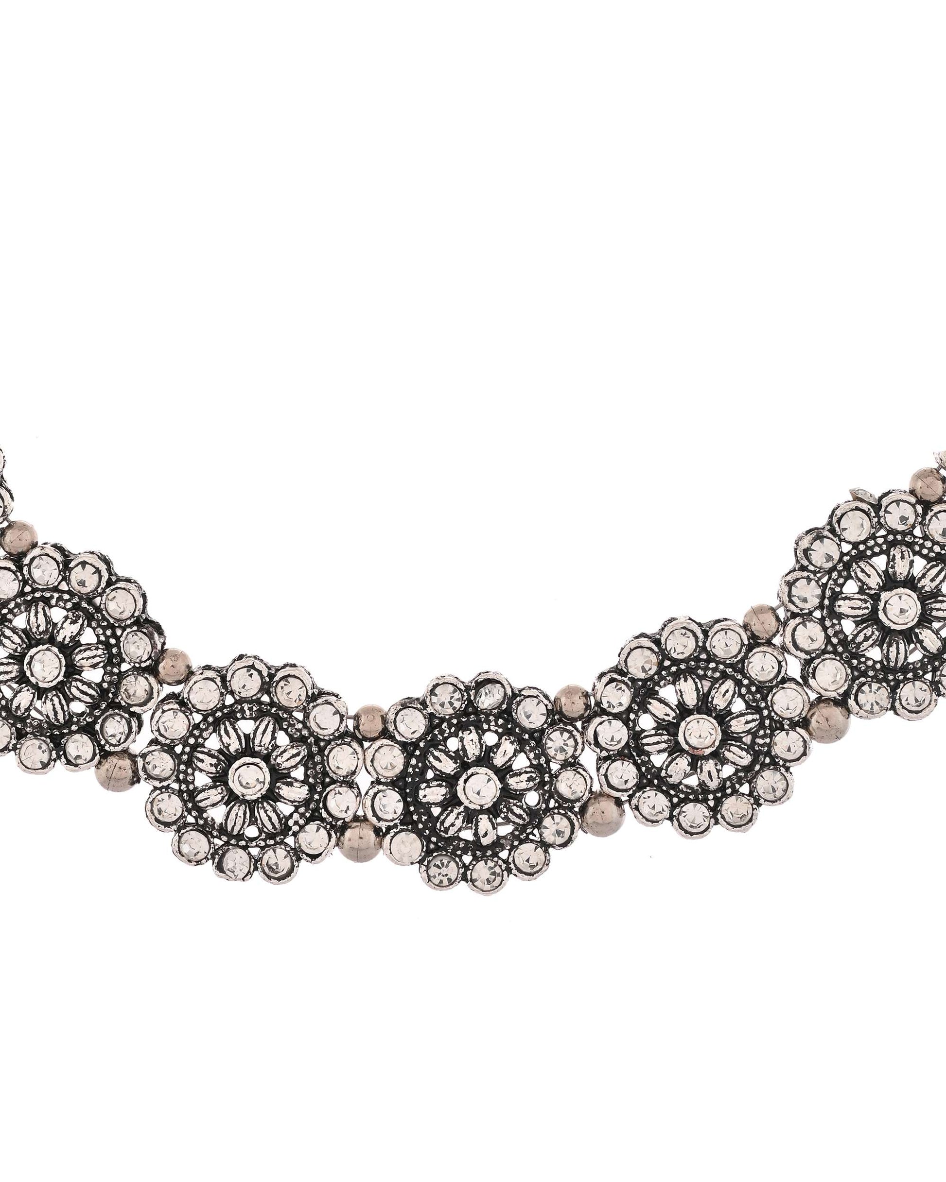 Jewels Nest Oxidised Silver Floral Necklace – Tribal Choker for Ethnic & Fusion Wear Jewels Nest