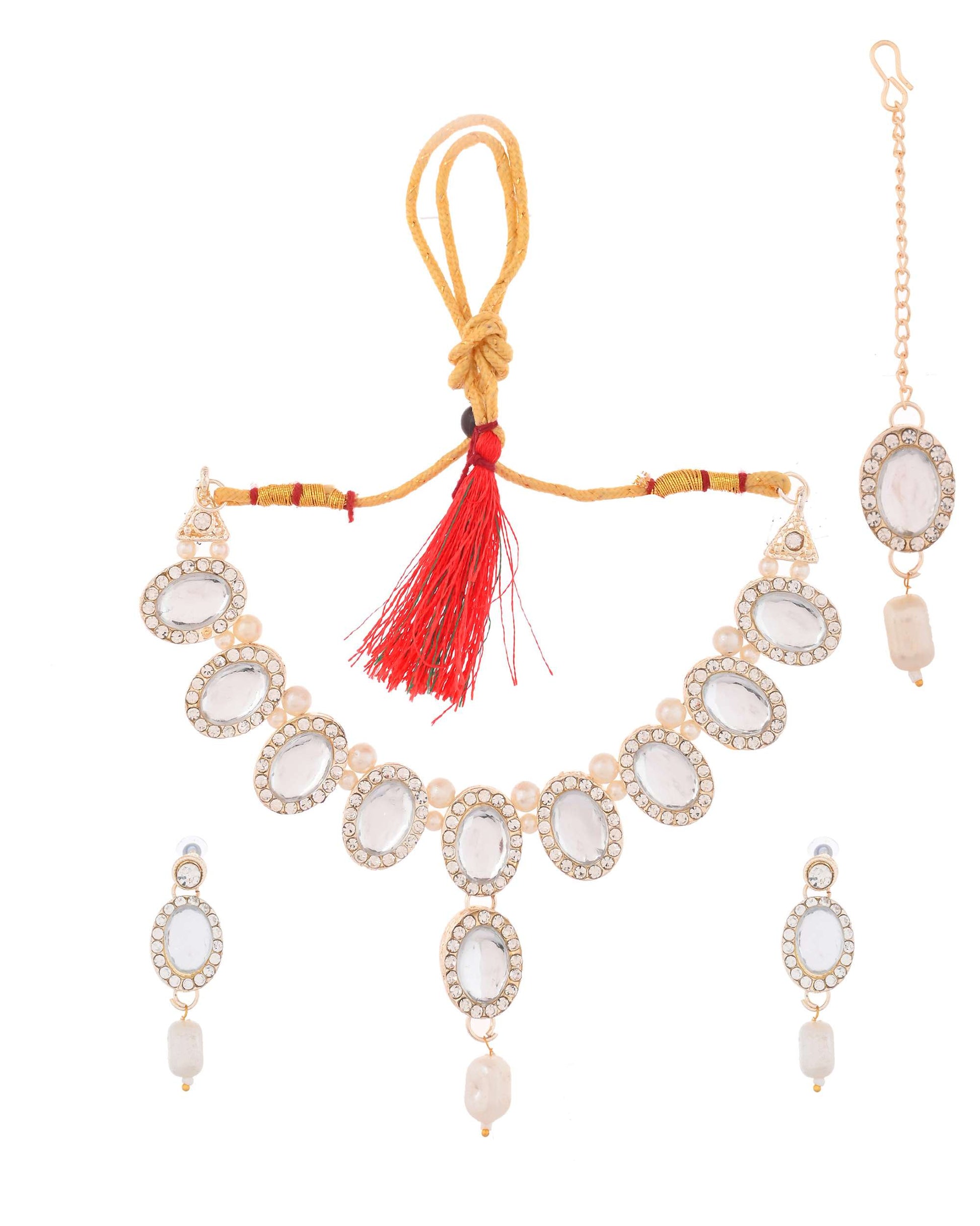 Jewels Nest Elegant White Stone & Pearl Choker Necklace Set with Earrings – Bridal & Festive Wear Jewels Nest