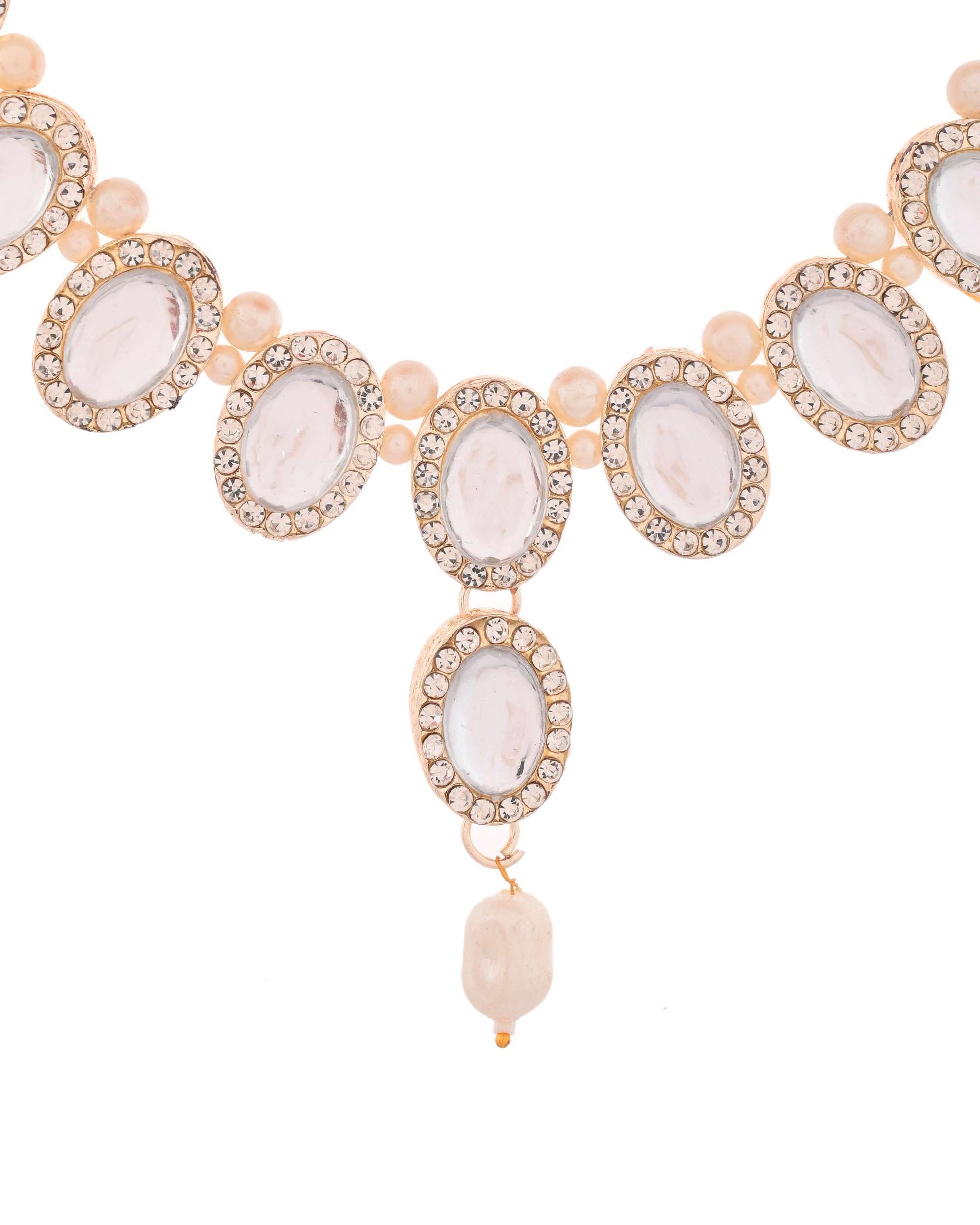 Jewels Nest Elegant White Stone & Pearl Choker Necklace Set with Earrings – Bridal & Festive Wear Jewels Nest