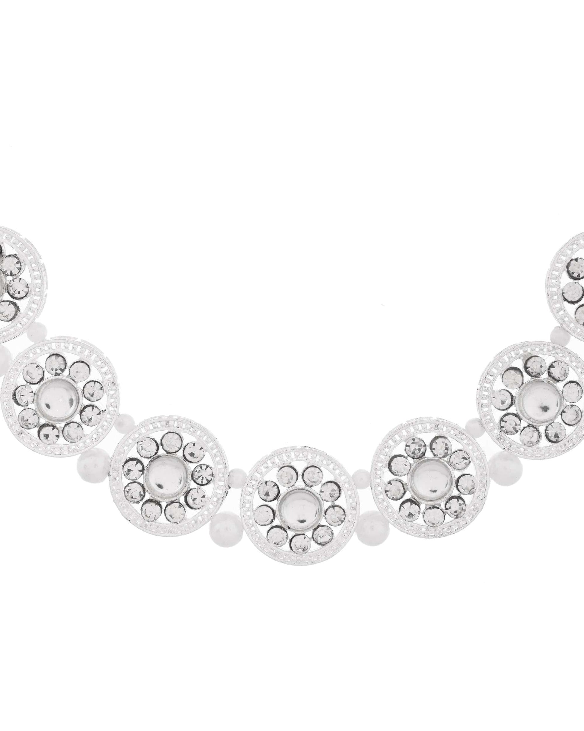 Jewels Nest Silver-Plated Crystal-Embedded & Pearl Beaded Ethnic Jewellery Set Jewels Nest