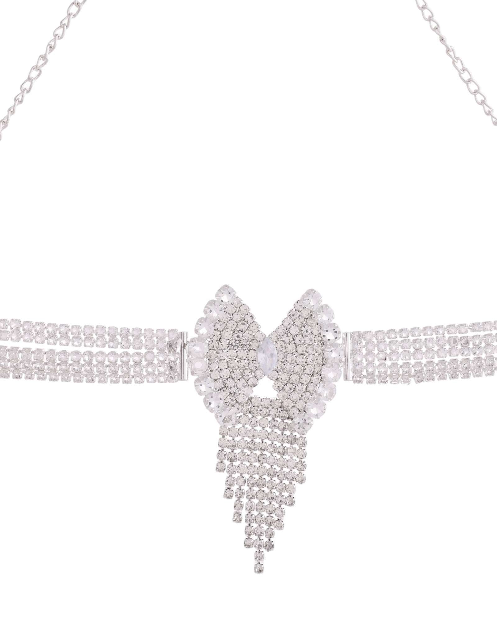 Jewels Nest American Diamond-Studded & Pearl Droplet Silver Choker Set Jewels Nest