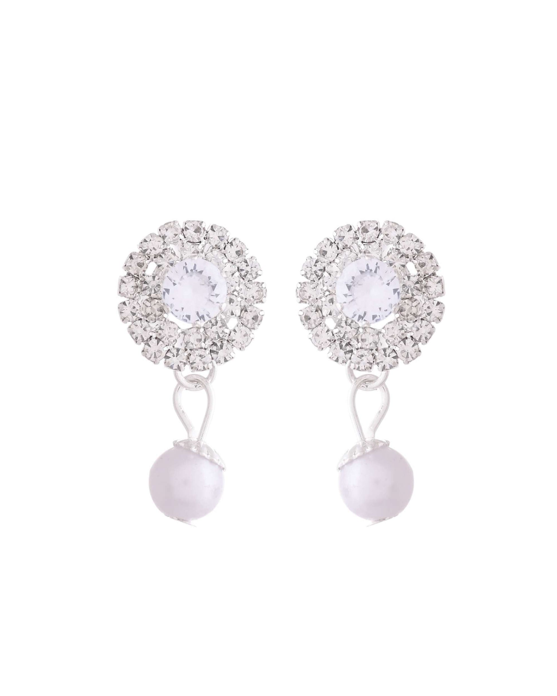 Jewels Nest American Diamond-Studded & Pearl Droplet Silver Choker Set Jewels Nest