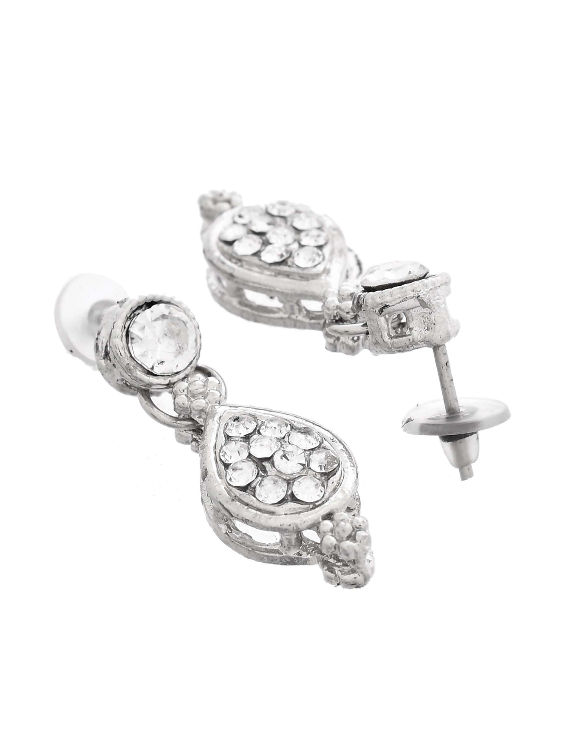 Jewels Nest Silver-Plated AD Studded Traditional Necklace Set for Women Jewels Nest