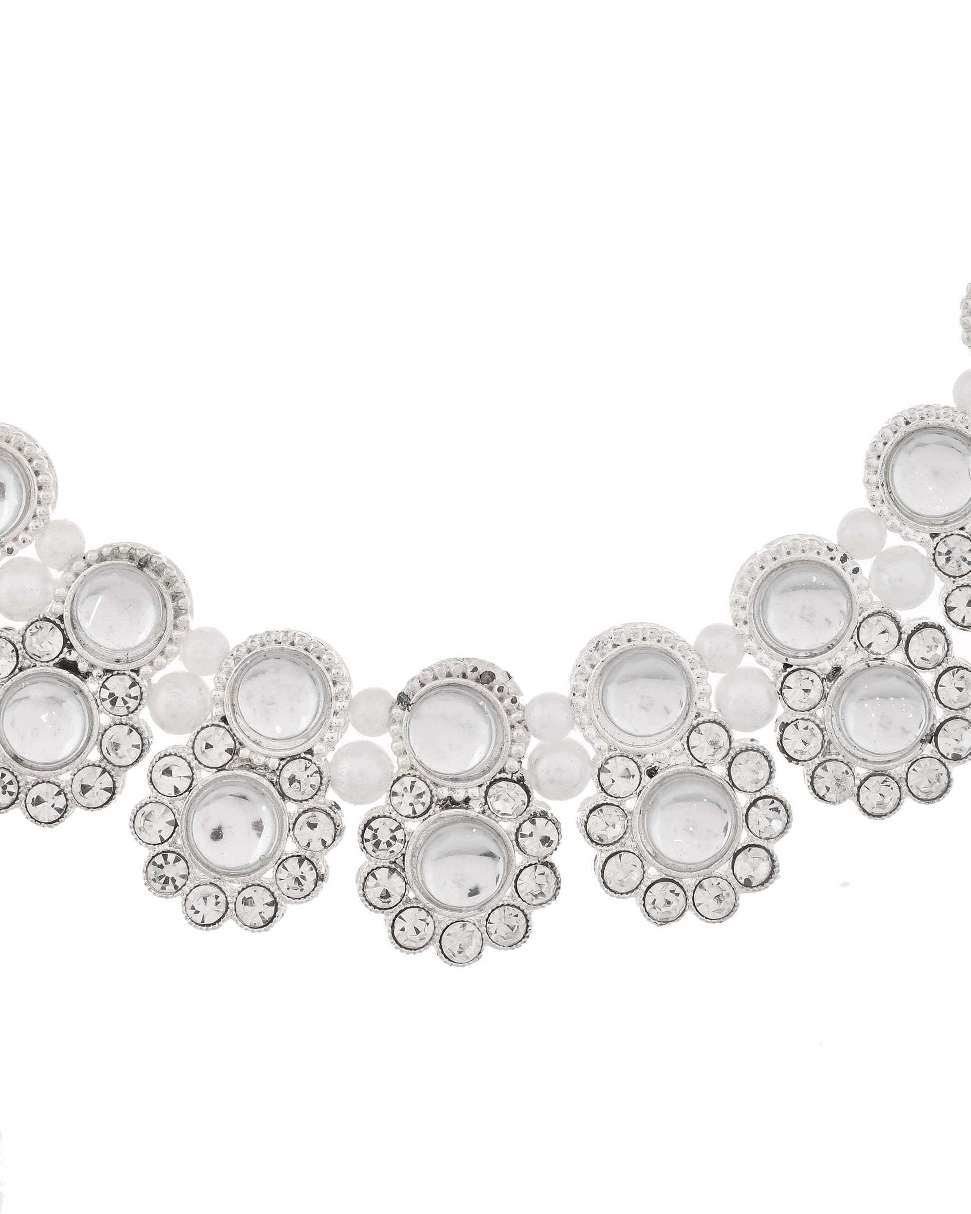 Jewels Nest Oxidized Silver Mirror Choker Necklace Set with Earrings – Boho Tribal Jewellery