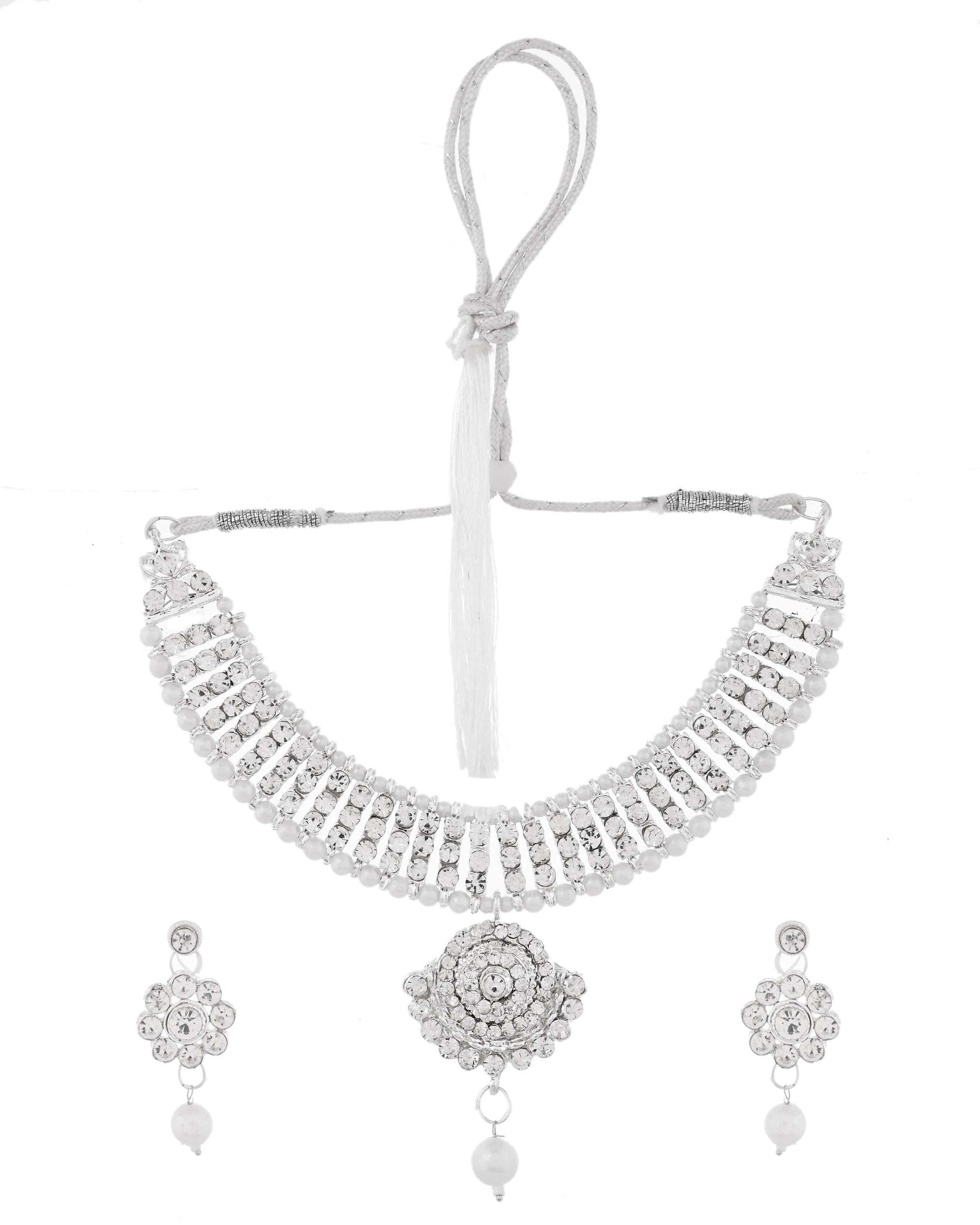 Jewels Nest Dazzling Occasion-Wear Set in Radiant Silver Finish and White Detailing Jewels Nest