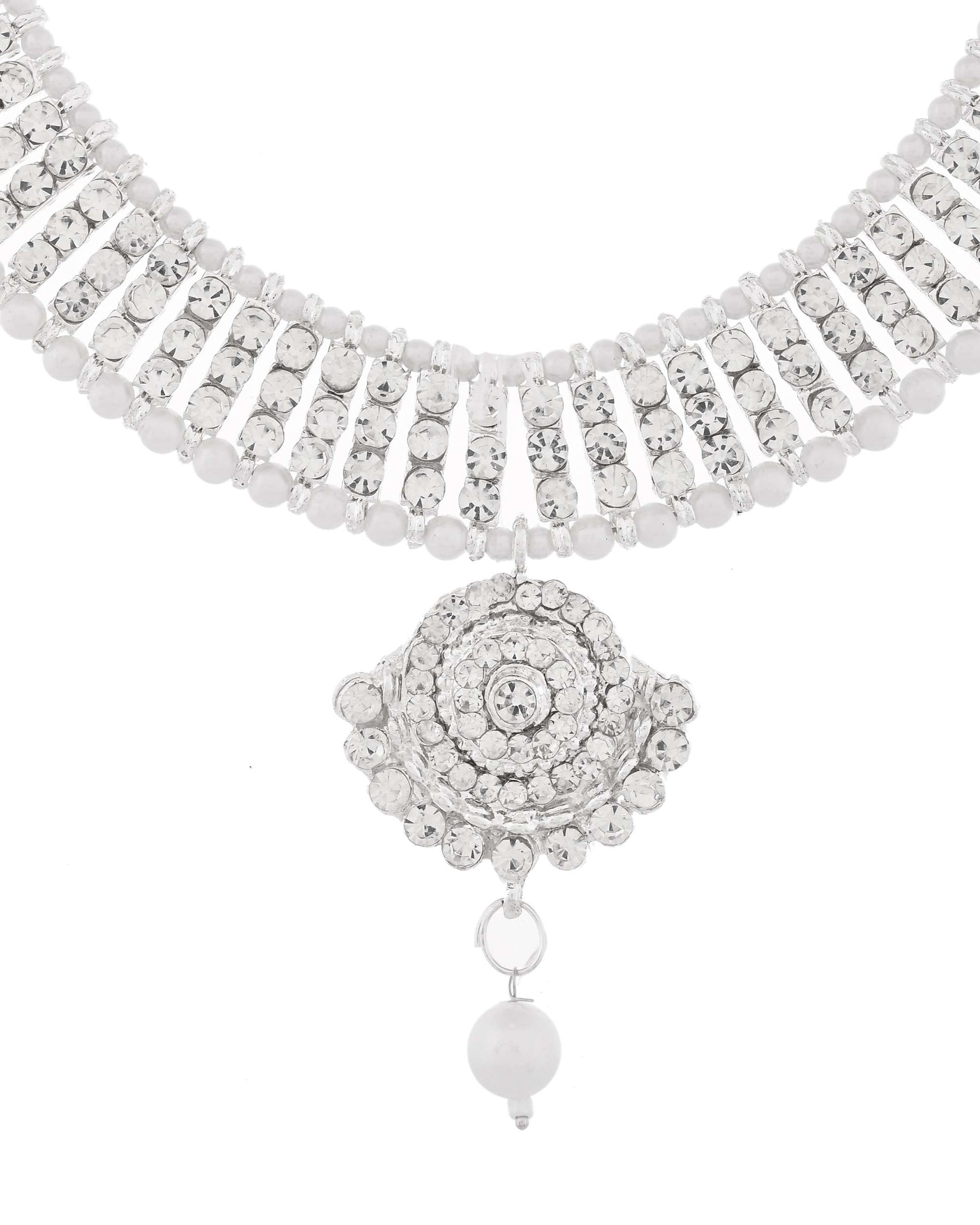 Jewels Nest Dazzling Occasion-Wear Set in Radiant Silver Finish and White Detailing Jewels Nest
