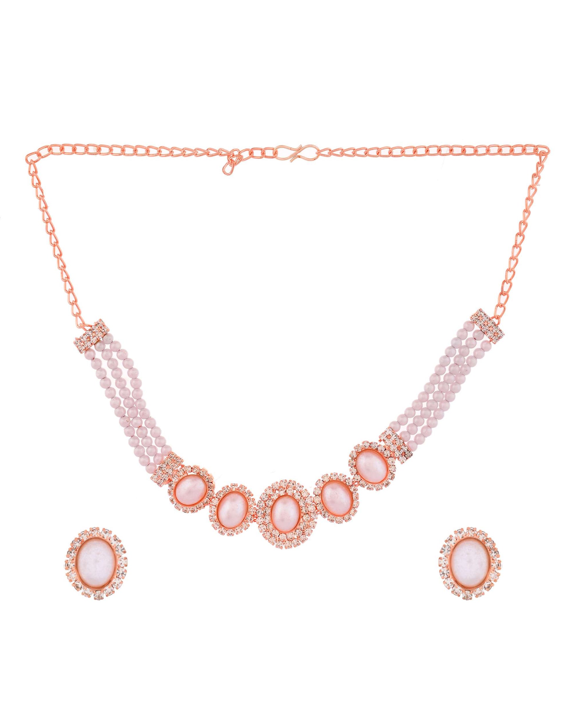 Jewels Nest Rose Gold-Plated Pearl & American Diamond-Studded Jewellery Set