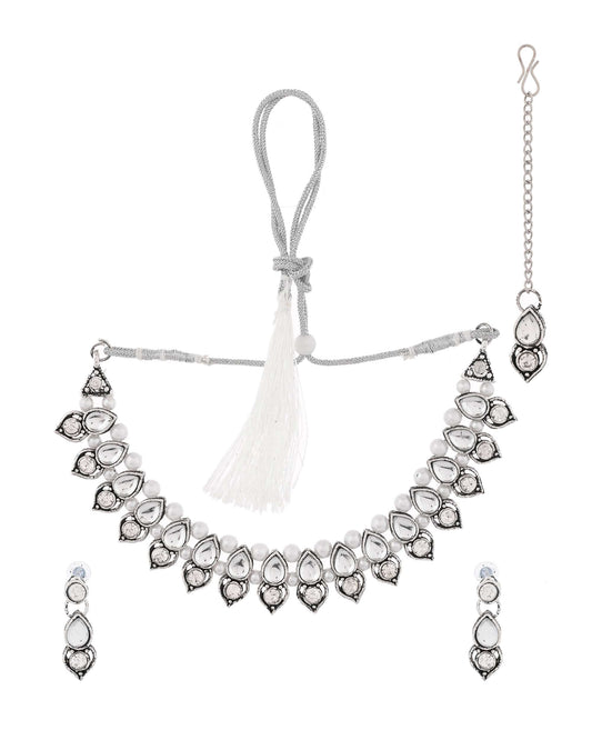 Jewels Nest Oxidised Silver-Plated Bridal Choker Jewellery Set Jewels Nest