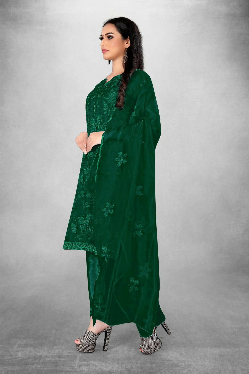 Dark Green Heavy Organza Silk Embroidered Unstitched Dress Material - Amara
