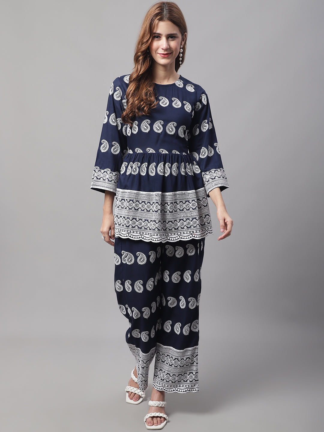 Jainish Women's Embroidered and Sequin work Co-ords - Navy Blue 