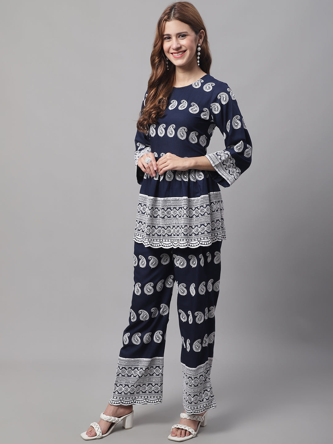 Jainish Women's Embroidered and Sequin work Co-ords - Navy Blue 