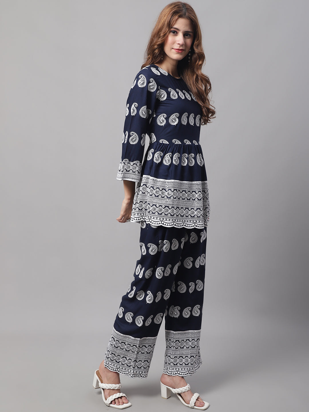 Jainish Women's Embroidered and Sequin work Co-ords - Navy Blue 