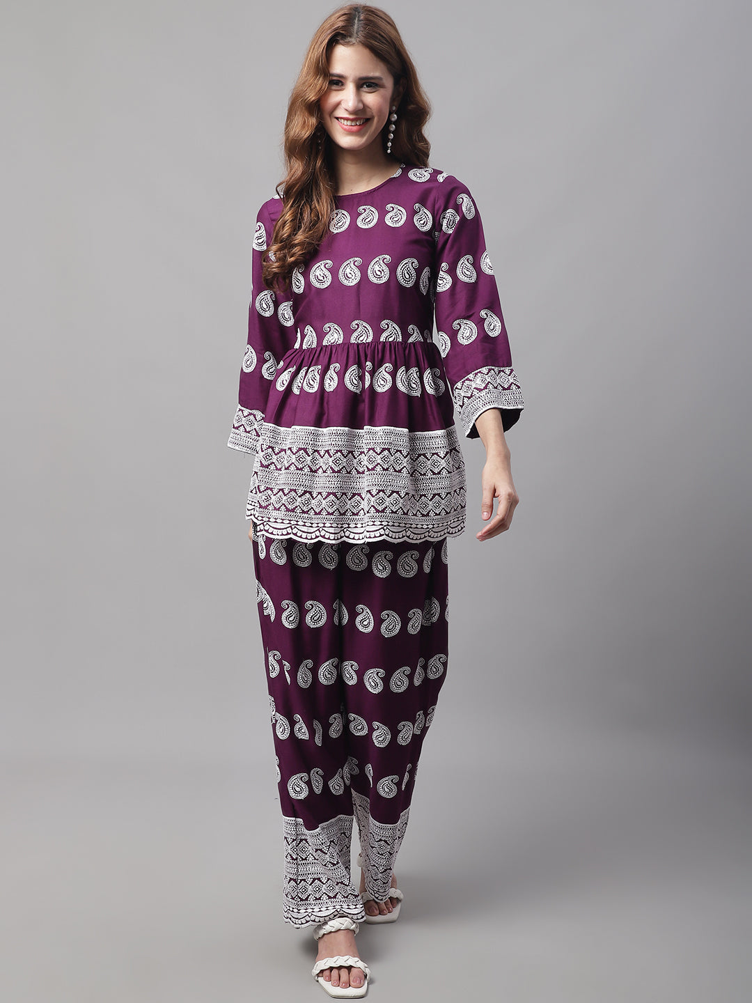 Jainish Women's Embroidered and Sequin work Co-ords - Purple 