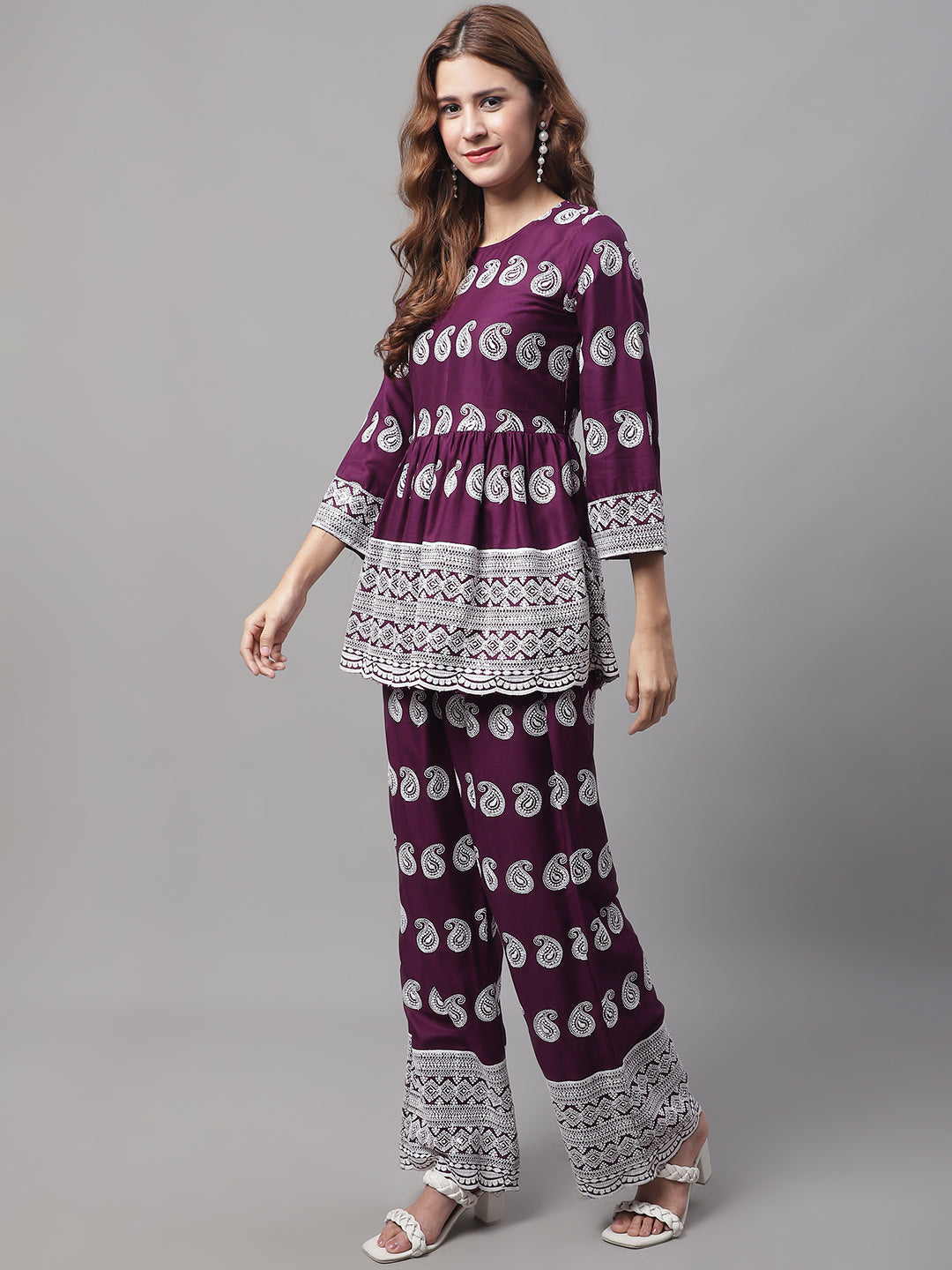 Jainish Women's Embroidered and Sequin work Co-ords - Purple 