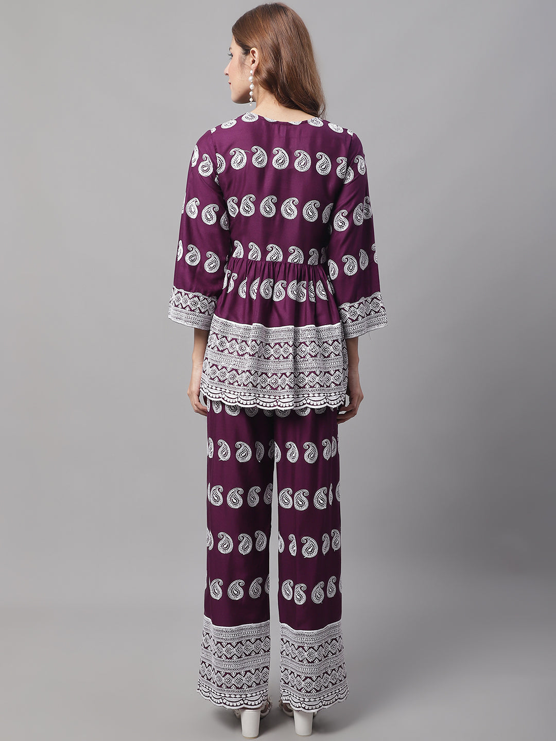 Jainish Women's Embroidered and Sequin work Co-ords - Purple 