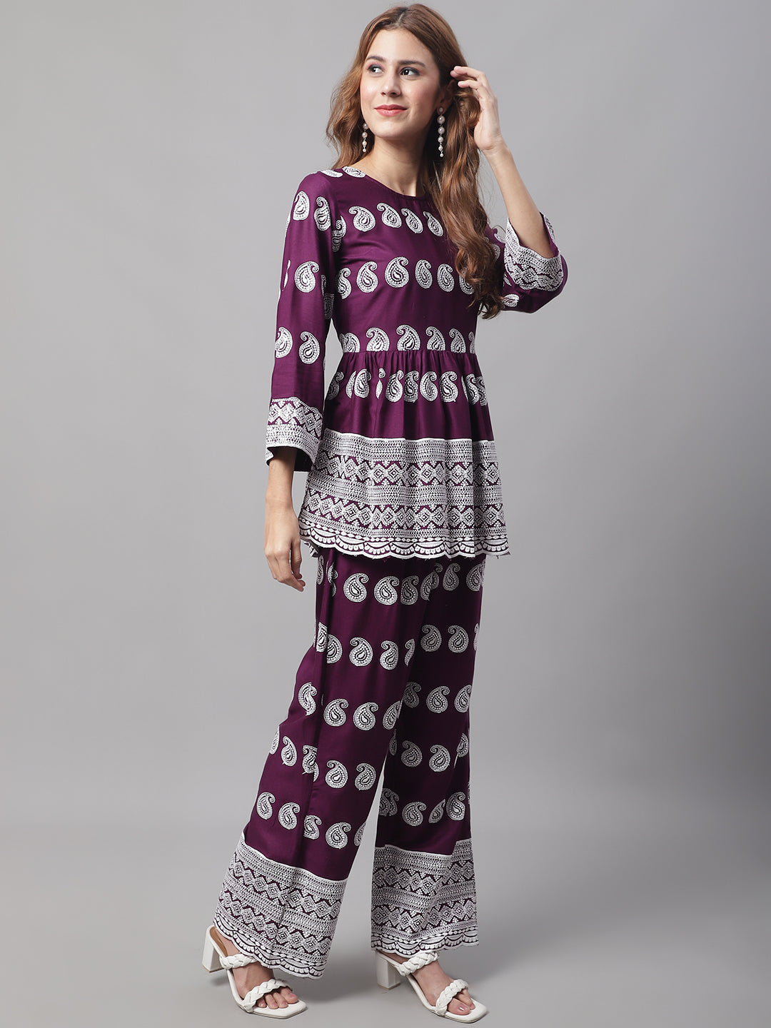 Jainish Women's Embroidered and Sequin work Co-ords - Purple 