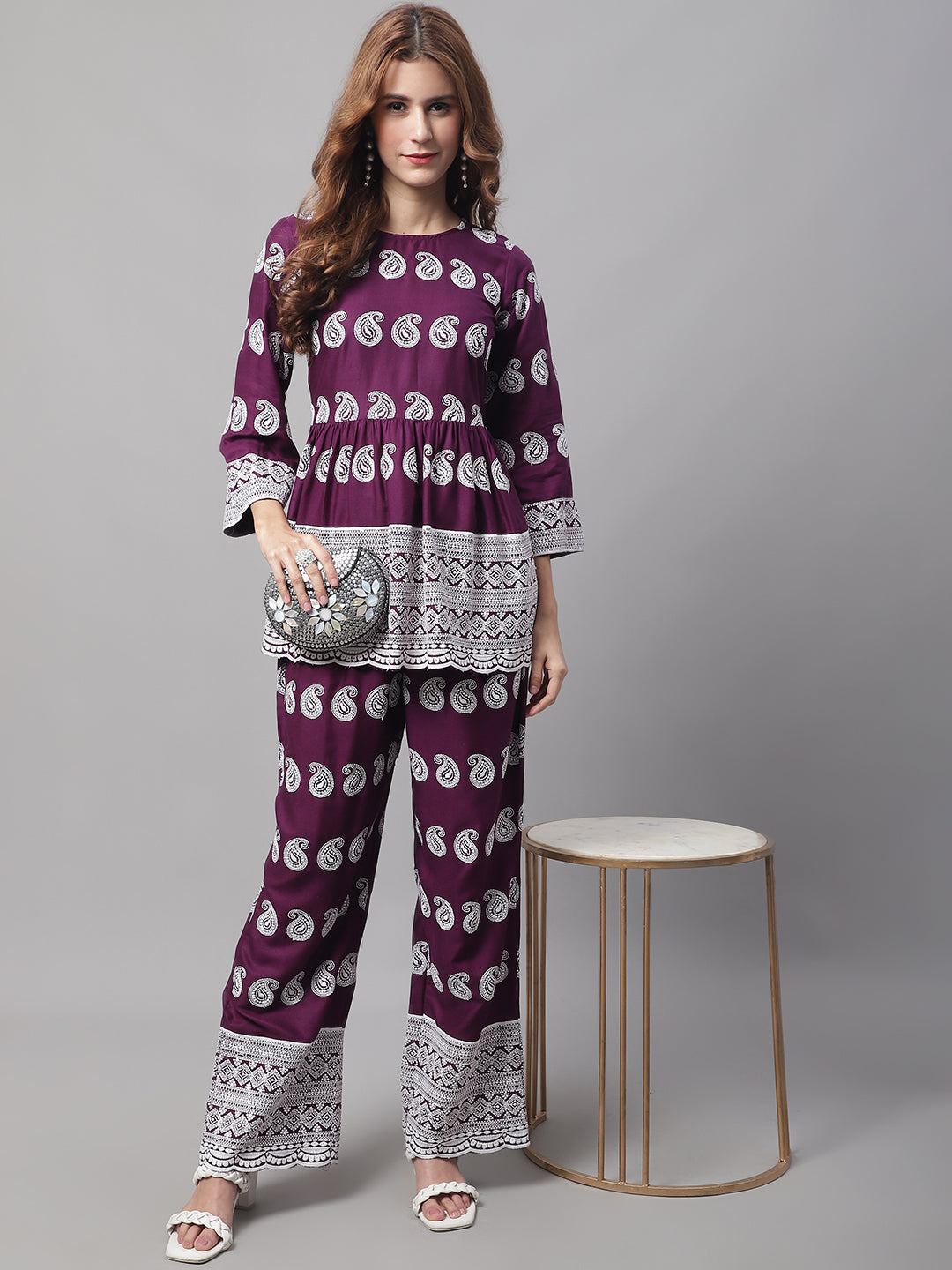 Jainish Women's Embroidered and Sequin work Co-ords - Purple 