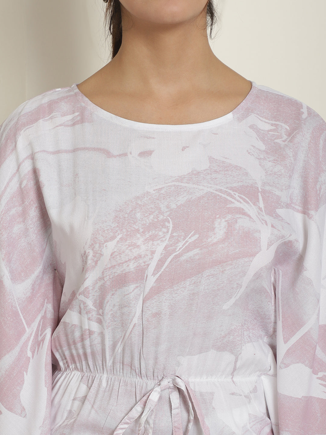 Indian Needle Women's Light-Purple Tie Dye Printed Rayon Kaftan Tunic With Trousers - Light-Purple 